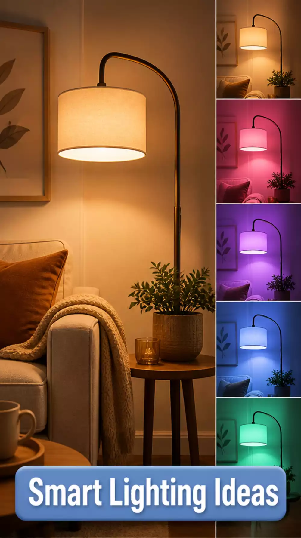 Living Room Smart Bulb in a Corner Lamp That Changes a Tiny Space With One Tap