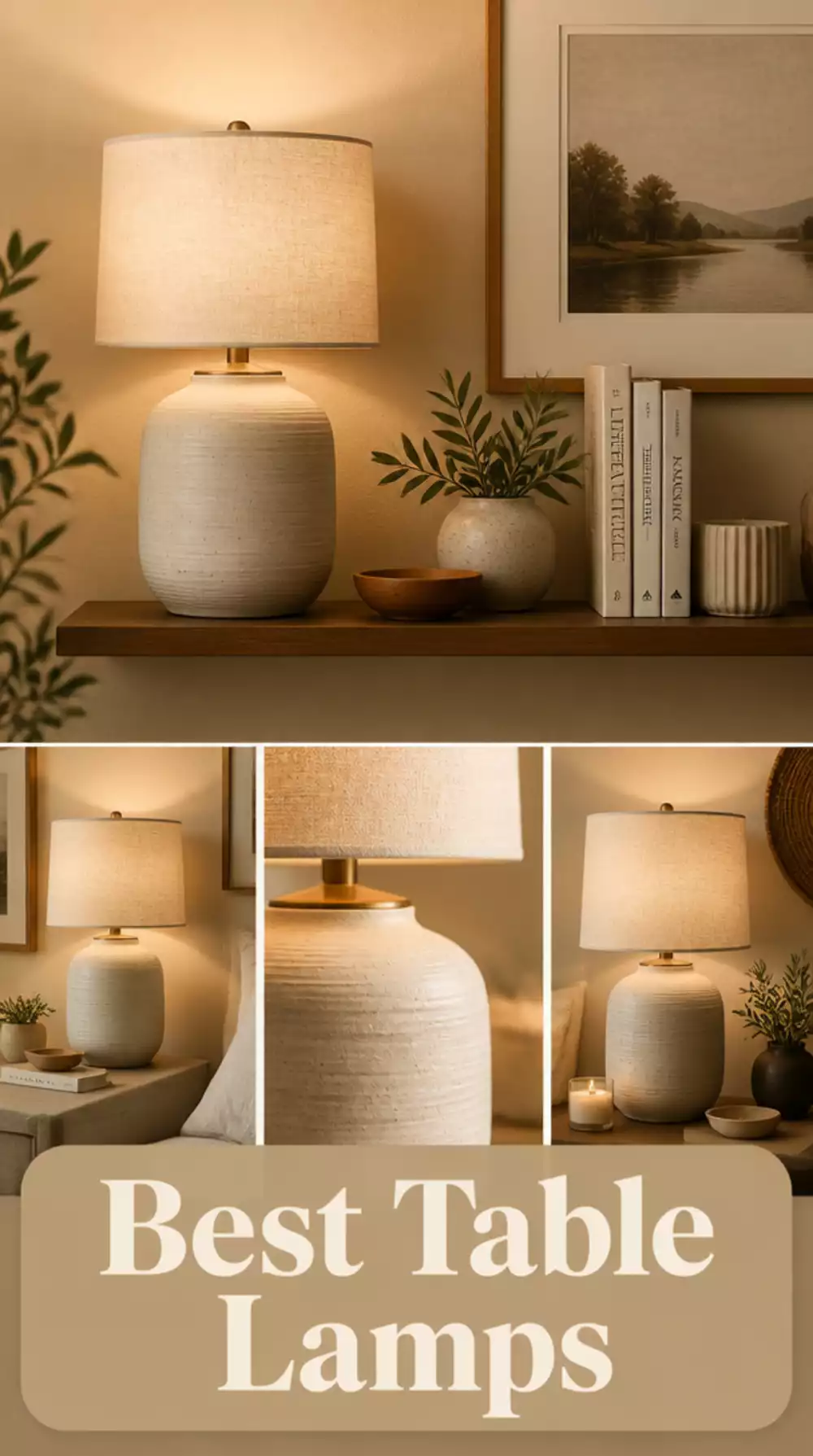 Living Room Table Lamp on a Floating Shelf That Layers Warmth in a Tiny Space