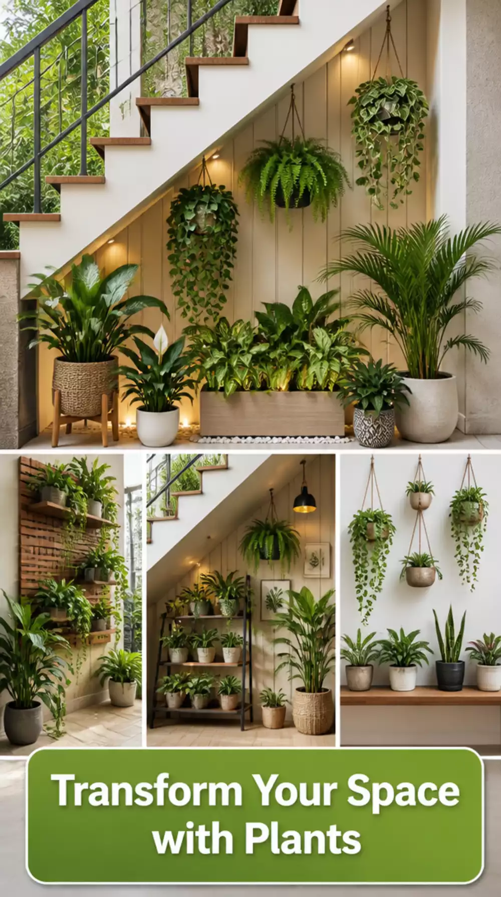 Small Living Room Under-Stair Plant Display That Transforms a Dark Wasted Corner Into a Feature