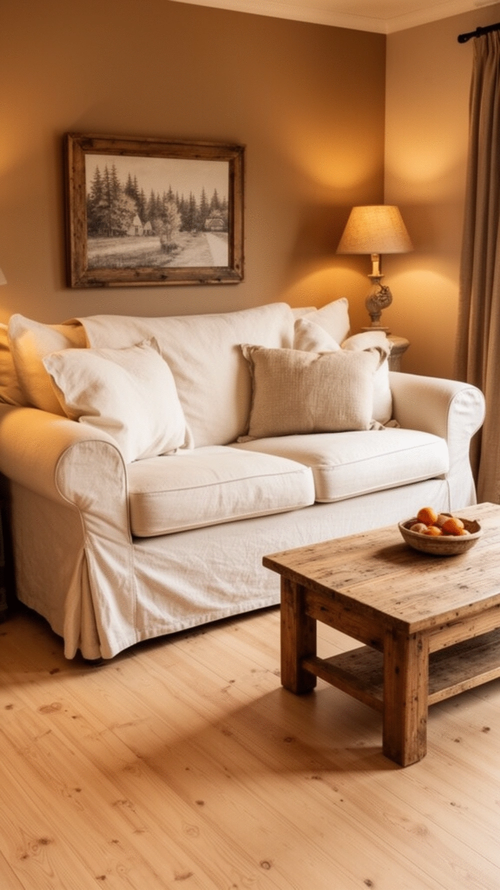 Small Living Room Cotton Slipcovered Sofa in Cream for a Classic Farmhouse Look