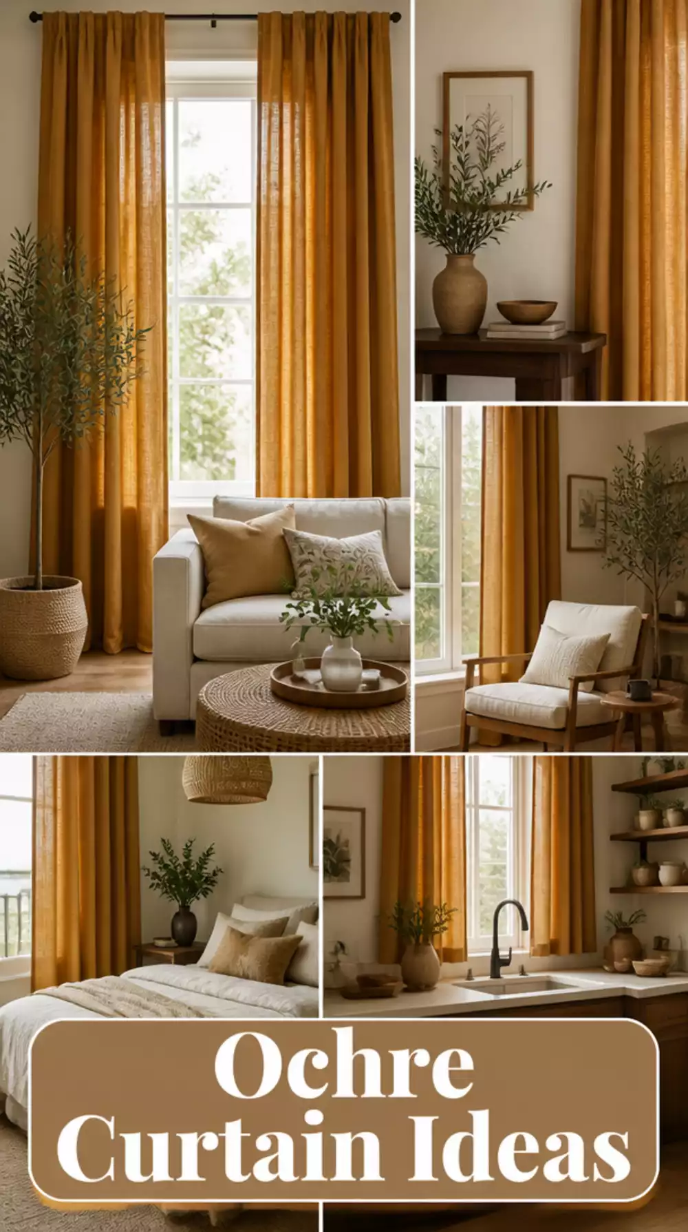 Living Room Ochre Linen Curtain in a Small Earthy Space That Adds Warm Natural Colour