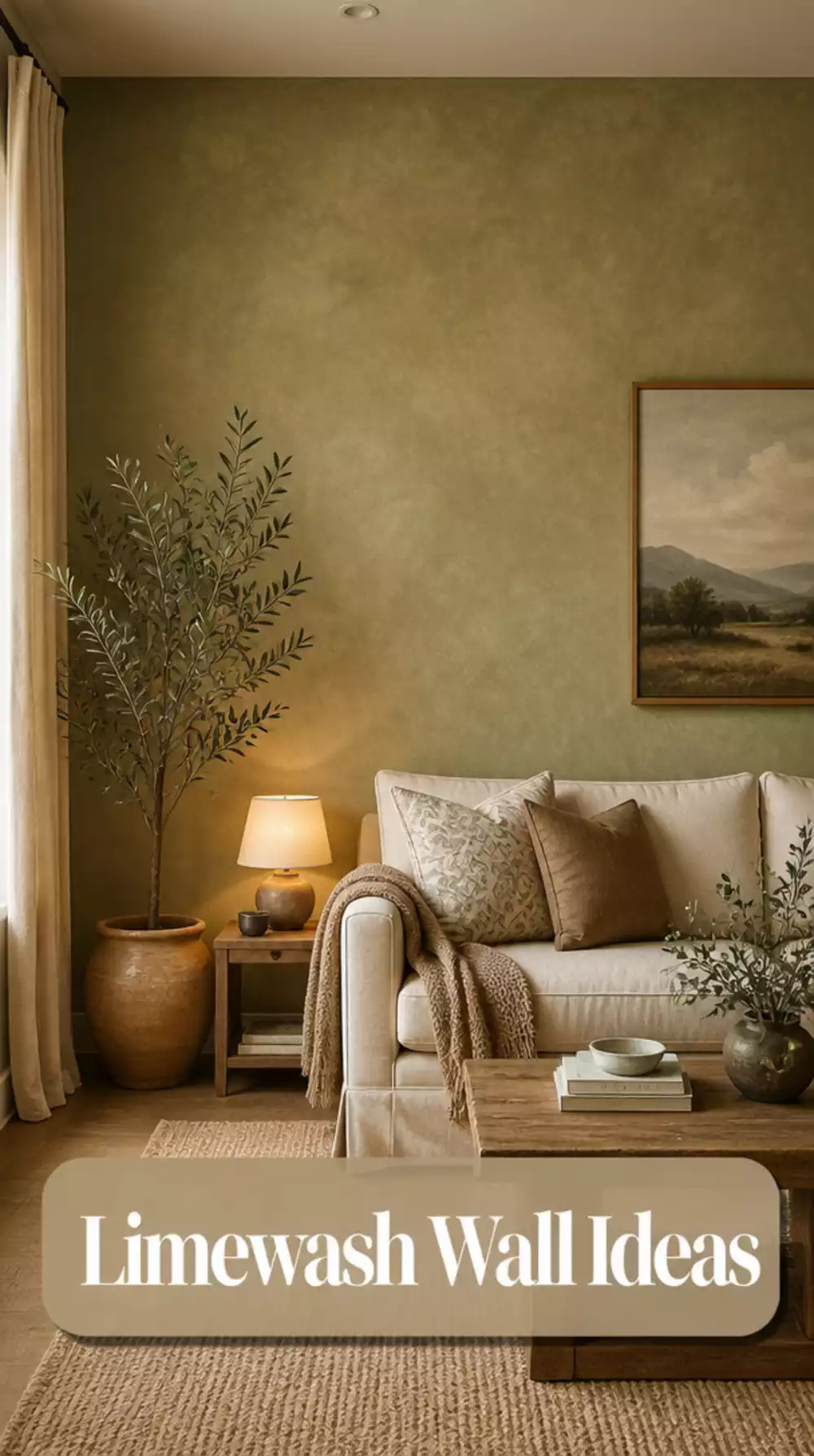 Living Room Limewash Paint Finish on a Small Accent Wall That Adds Natural Texture Beautifully