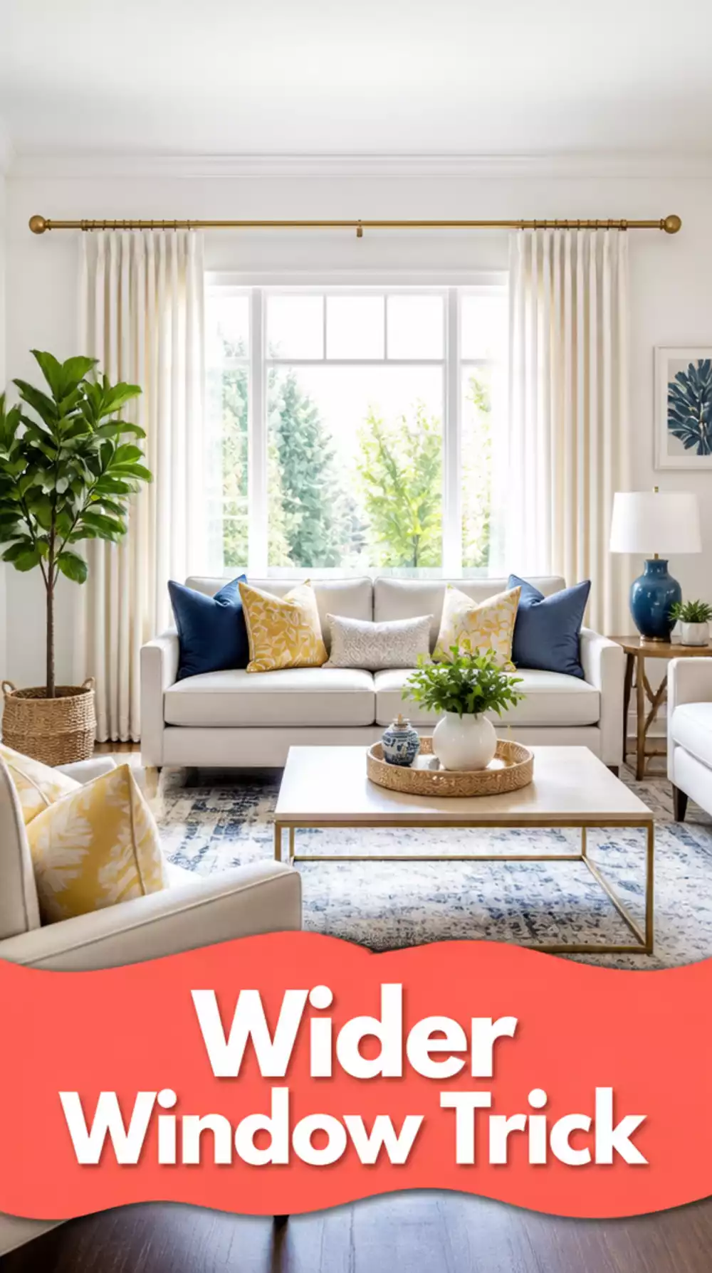 Extended Curtain Rods Visually Widen Small Living Room Windows