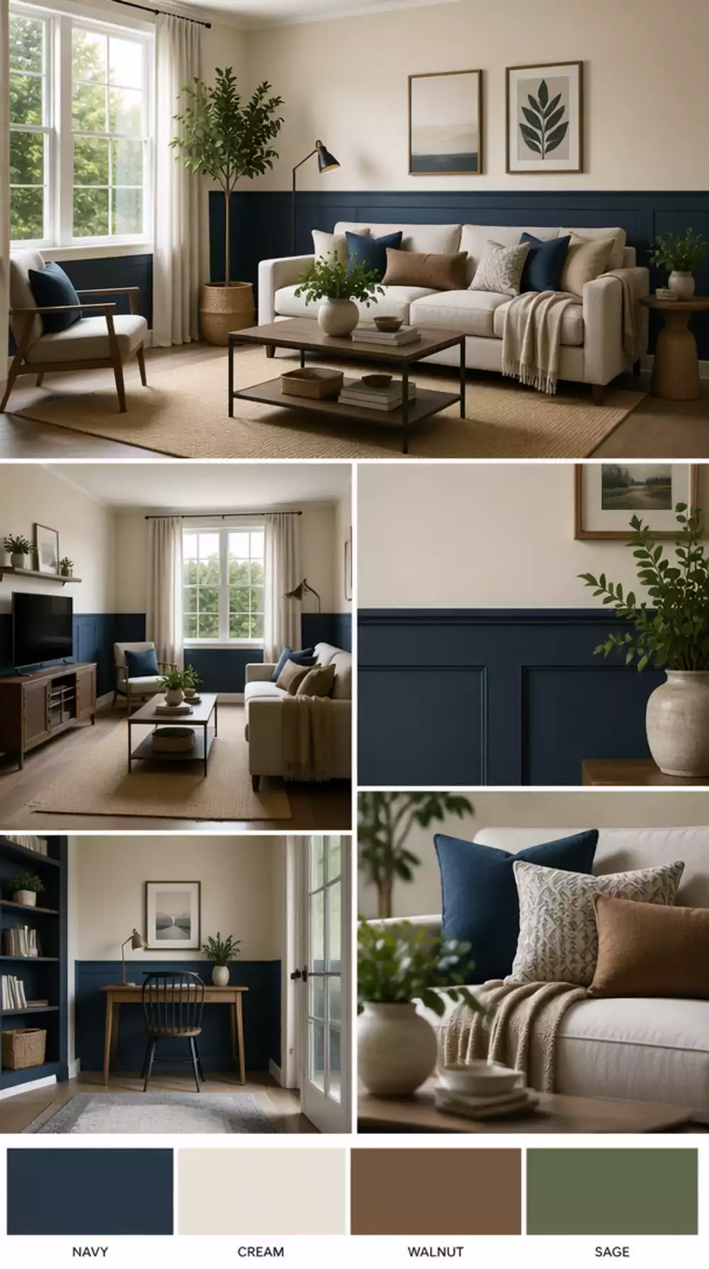 Small Living Room Dado-Height Two-Tone Paint That Makes a Tiny Space Feel Architecturally Interesting