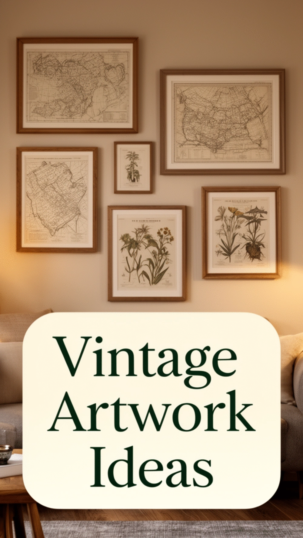 Small Living Room Framed Vintage Map or Botanical Print That Suits the Academic Aesthetic