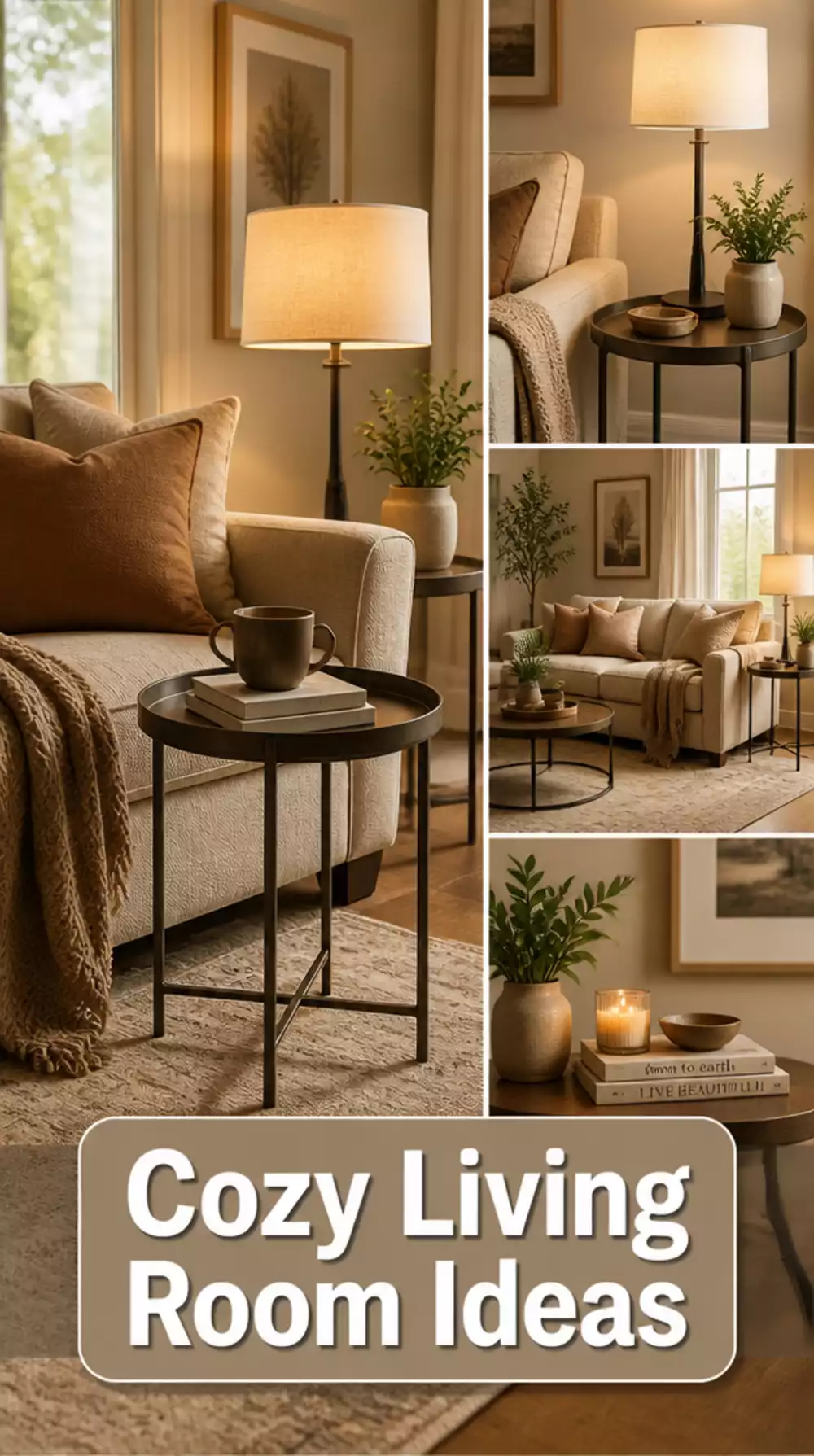 Living Room Classic Side Table Paired With a Modern Lamp in a Small Compact Layout