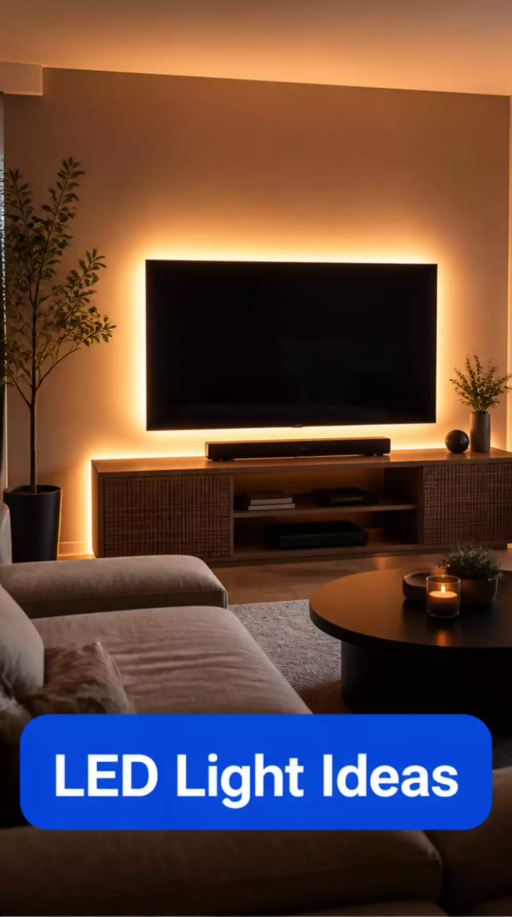 Living Room LED Strip Light Behind a Small TV That Makes a College Apartment Space Feel Designed