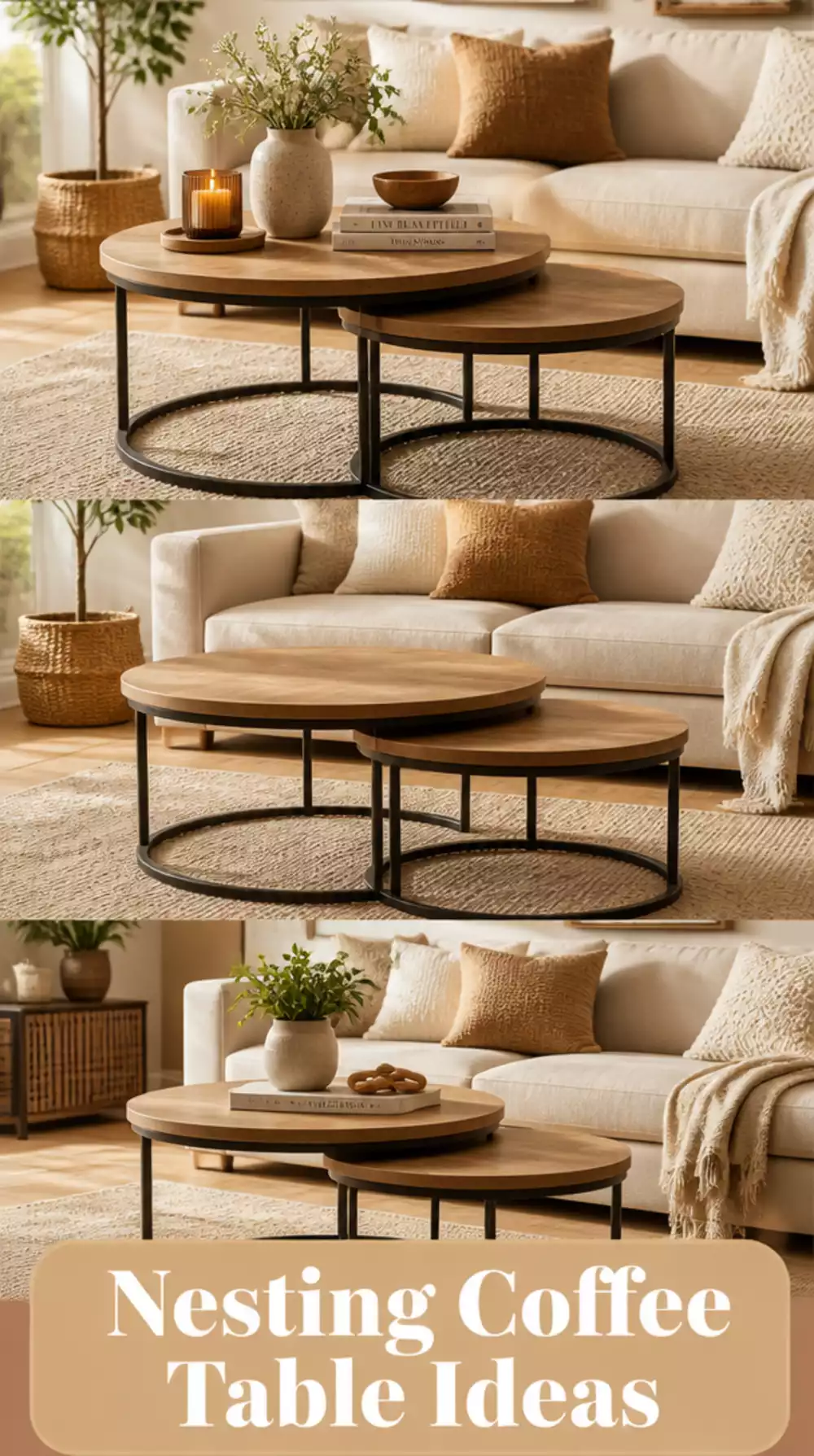Living Room Nesting Coffee Table in a Small Space That Clears the Floor When Guests Arrive