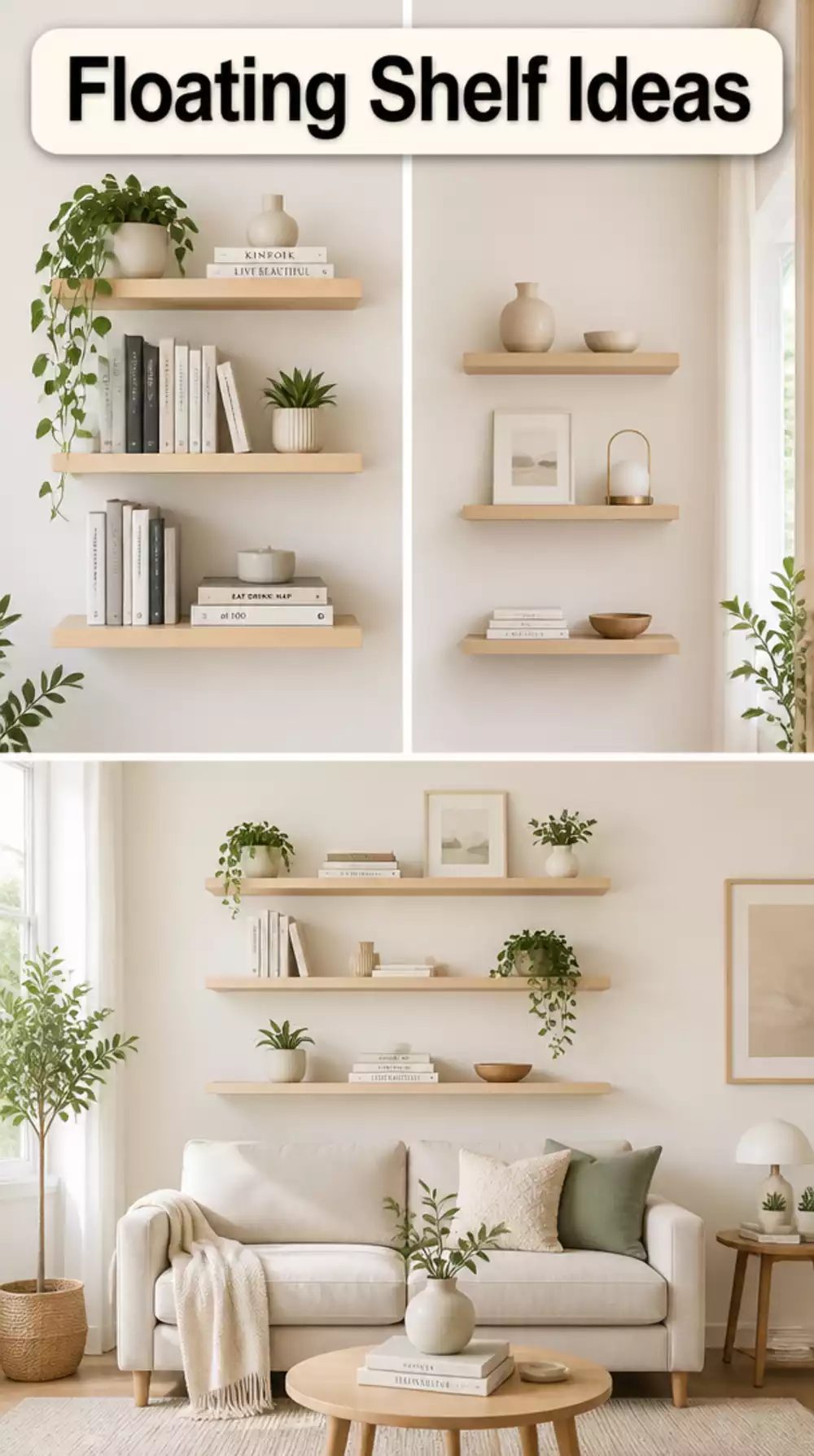Birch Wood Floating Shelf Ideas for Small Living Rooms