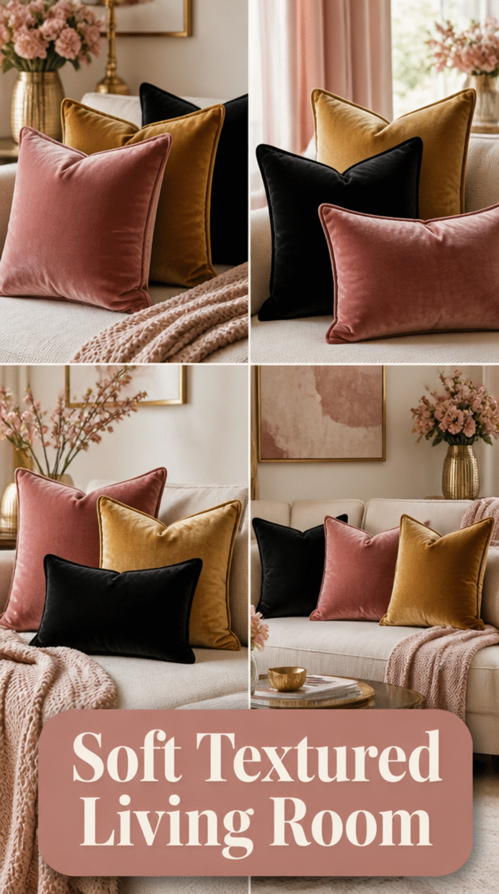 Small Living Room Velvet Cushion Cover in Dusty Rose for a Soft Textured Tiny Room