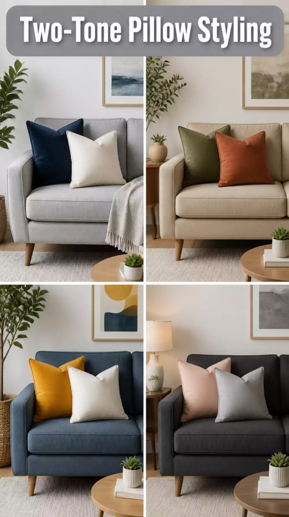 Two-Tone Pillow Arrangement Ideas for Small Sofas