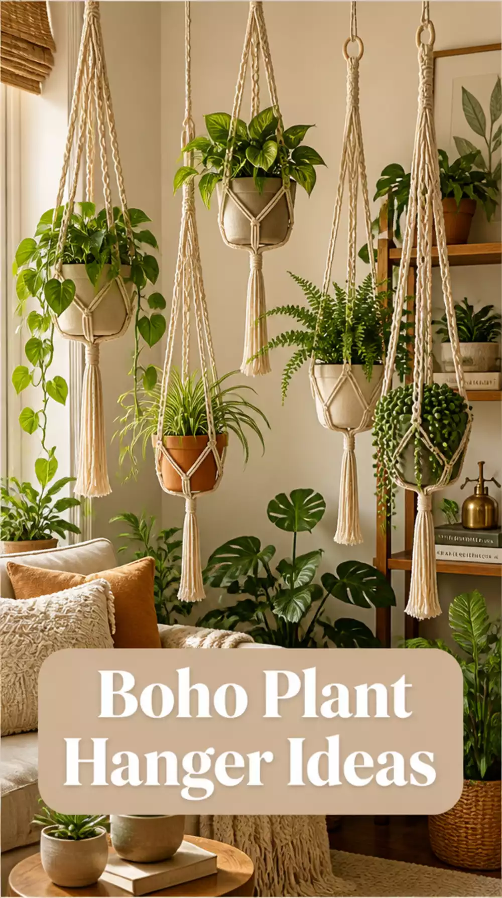 Small Living Room DIY Rope Plant Hanger That Adds a Boho Touch to a Tiny Window Corner