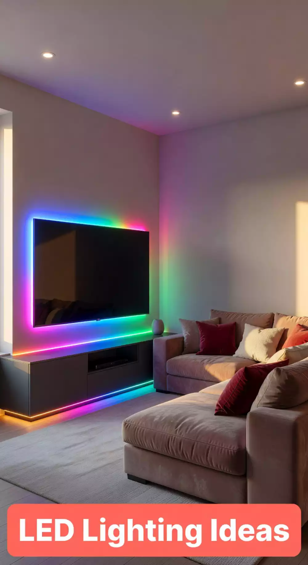 Small Rented Living Room LED Colour Strip Behind the TV That Plugs In and Lifts the Whole Space