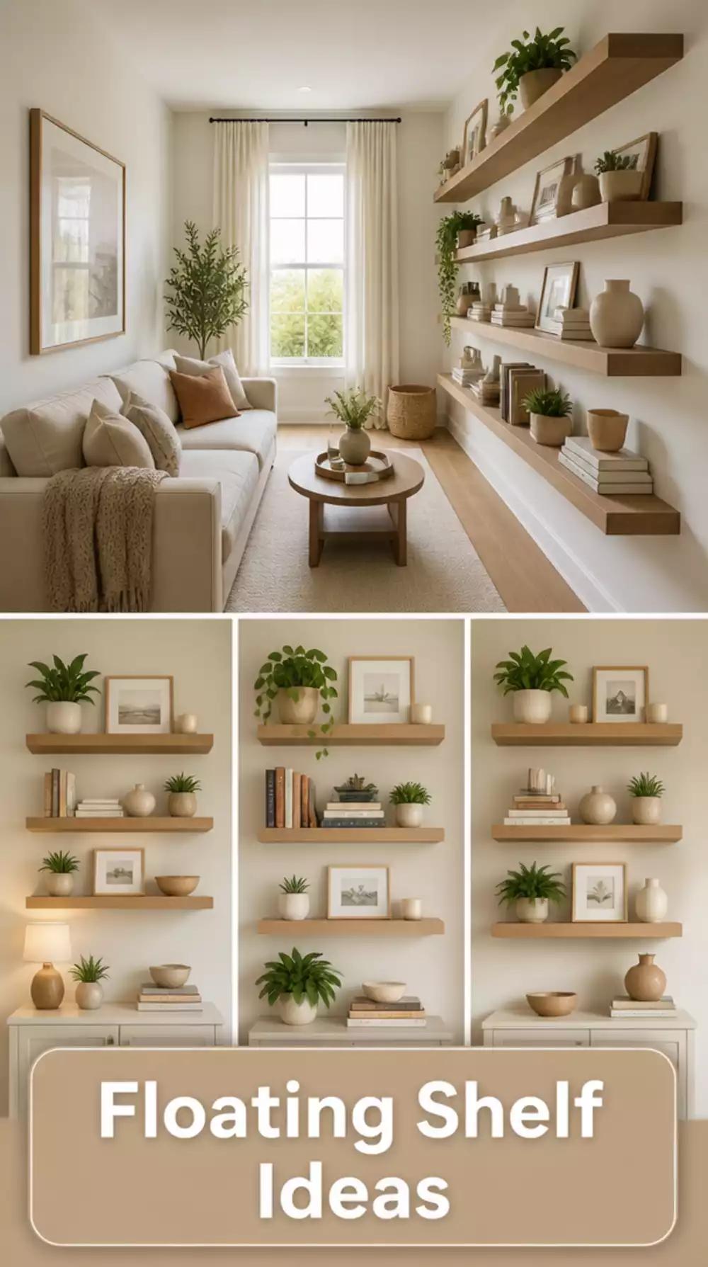 Small Living Room Floating Shelf Along One Wall That Avoids the Tunnel Effect