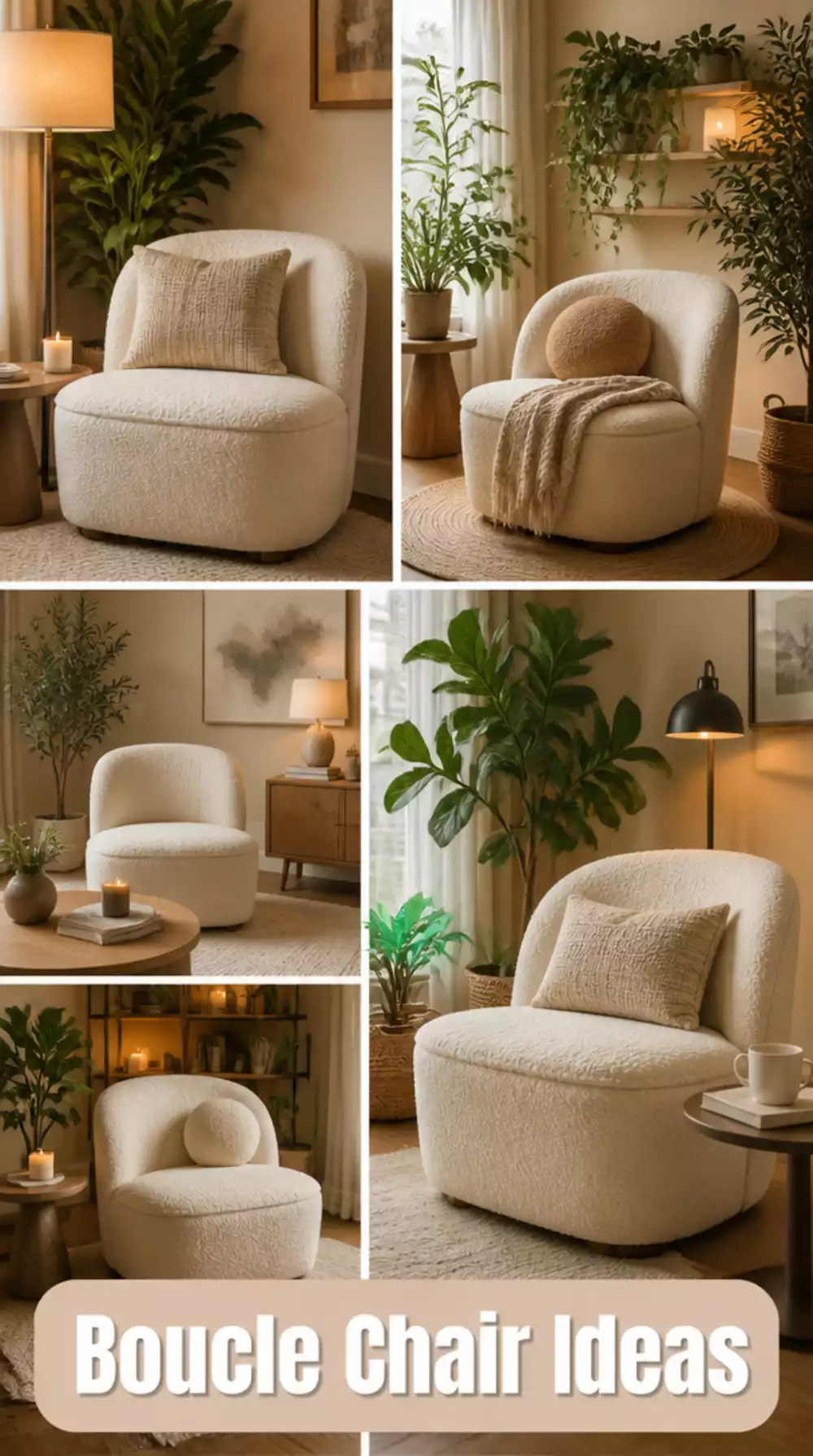 Small Living Room Boucle Slipper Chair in Ivory That Adds Texture to a Compact Corner