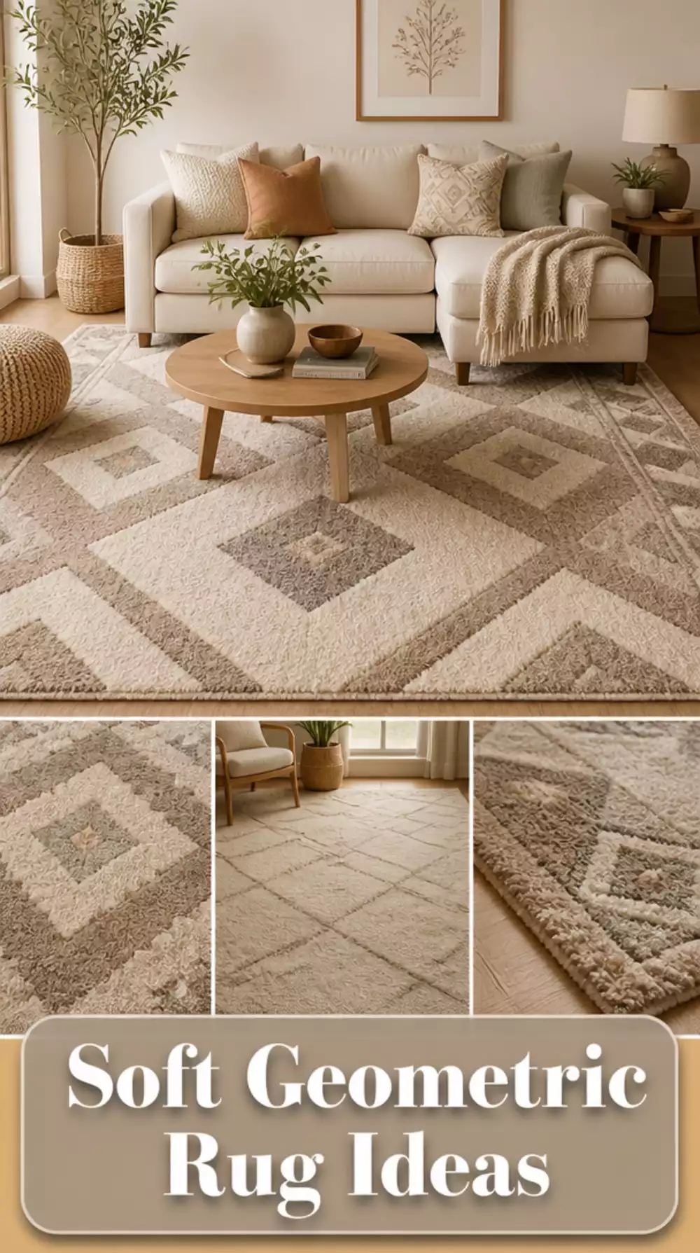 Small Living Room Transitional Area Rug in Soft Geometric Pattern for a Tiny Neutral Space