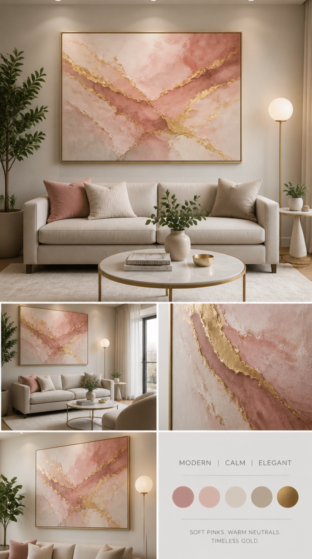 Small Living Room Large-Format Art Print That Anchors a Tiny Blank Wall Beautifully
