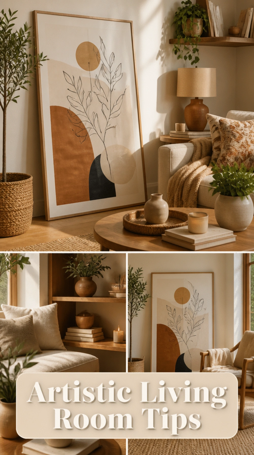 Living Room Large Leaning Art Print as a TV Alternative That Anchors a Small Compact Wall Beautifully