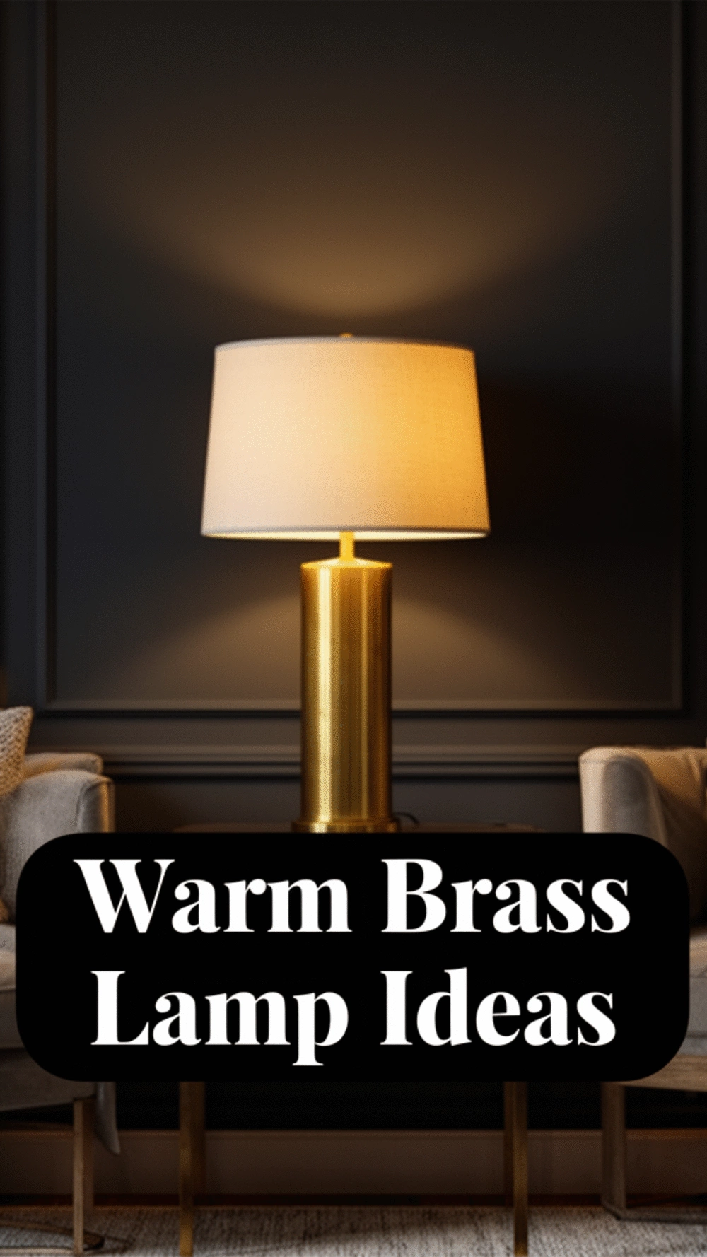 Living Room Warm Brass Table Lamp That Glows Against a Dark-Painted Wall