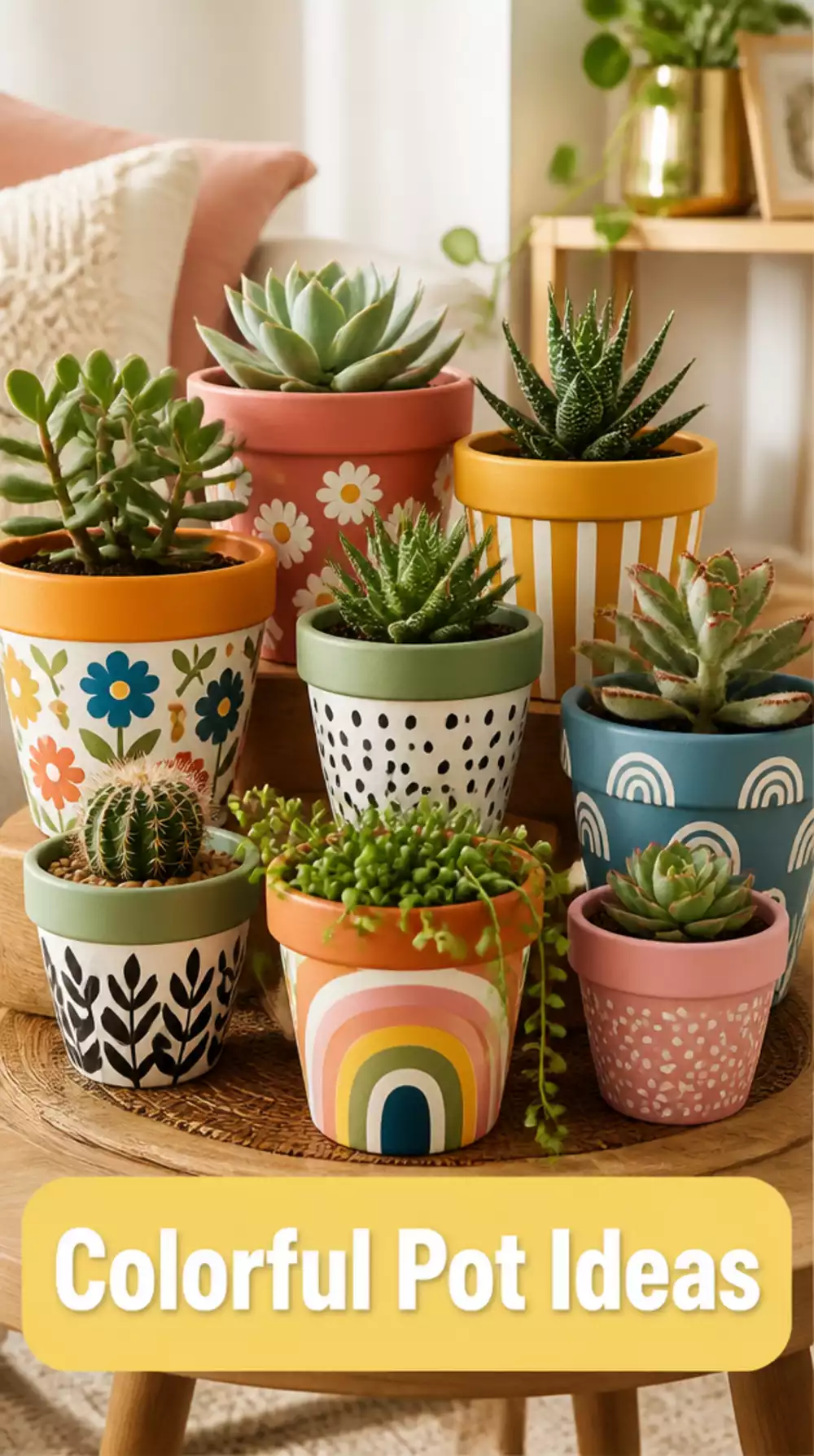 Living Room DIY Painted Terracotta Pot Grouping That Dresses a Small Coffee Table for Nothing