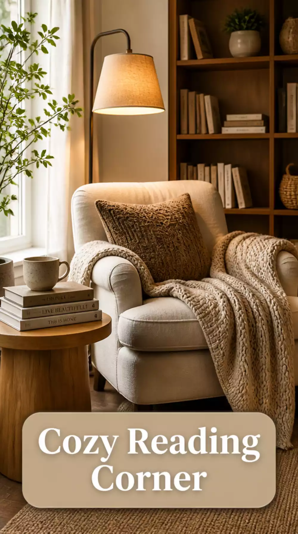 Small Living Room Hygge Reading Corner With a Warm Floor Lamp That Makes a Tiny Nook Feel Safe