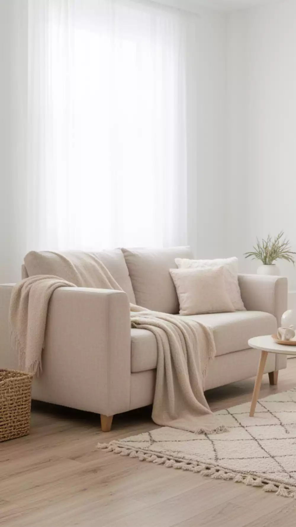 Beige Linen Sofa as a Calm Foundation Piece for Small Living Rooms