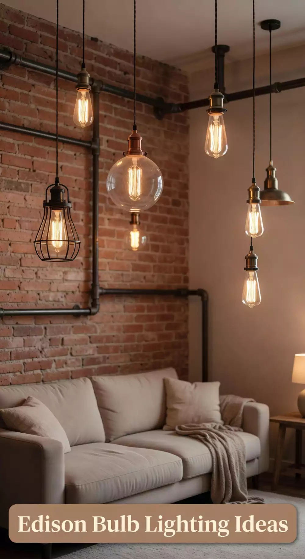 Living Room Edison Bulb Pendant Light in a Small Industrial Space That Casts Warm Raw Glow