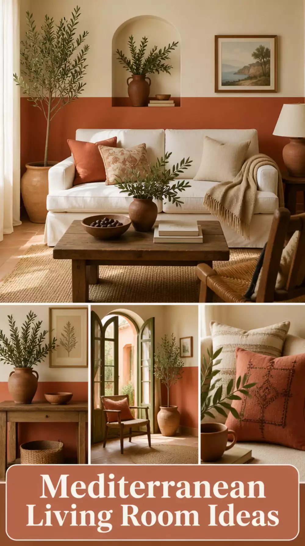 Living Room Warm Terracotta Lower With Cream Upper in a Small Space That Feels Mediterranean
