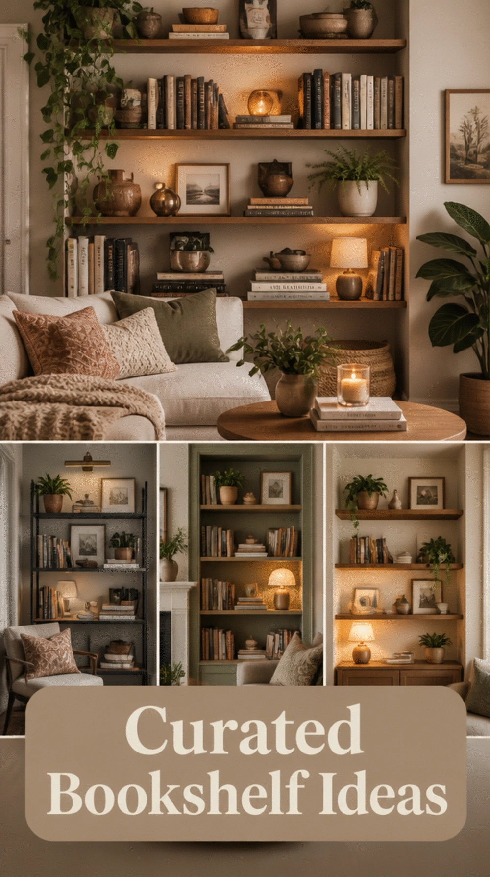 Small First Apartment Living Room Bookshelf Styled as a Feature That Makes a Tiny Space Feel Curated
