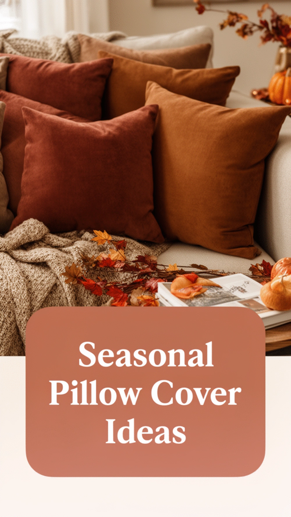 Living Room Season-Switch Throw Pillow Covers in Deep Rust and Warm Brown