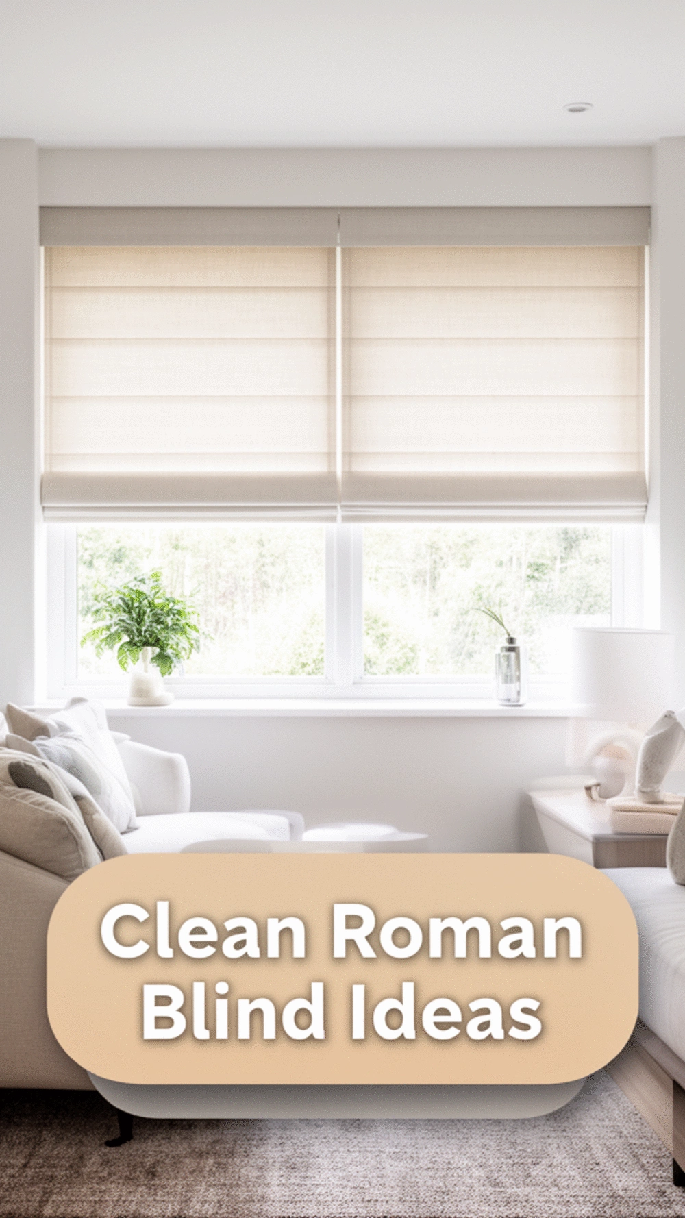 Living Room Roman Blind in a Neutral Fabric That Keeps the Window Looking Clean