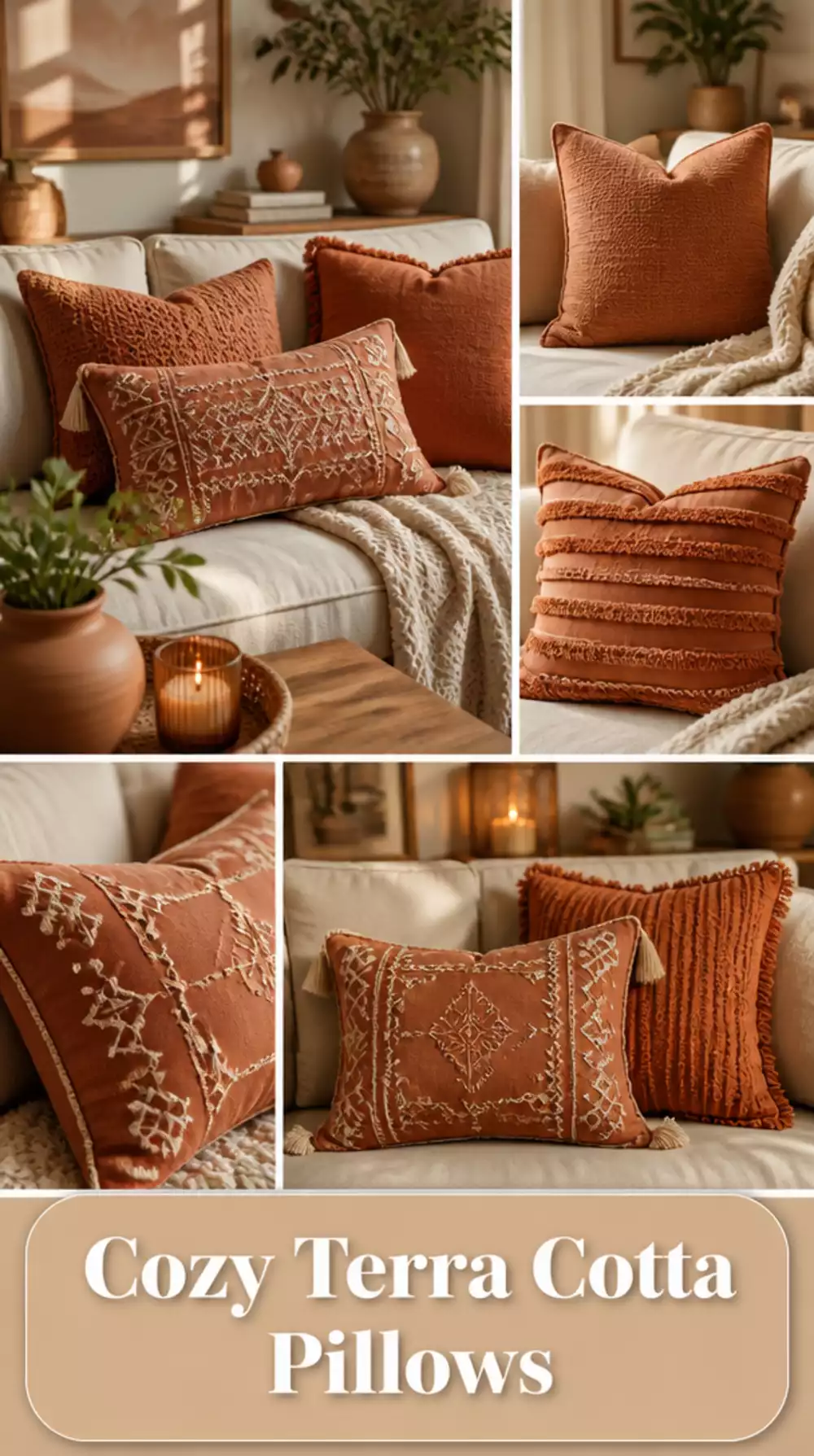 Living Room Terracotta Throw Pillow Set That Adds Earthy Warmth to a Small Sofa