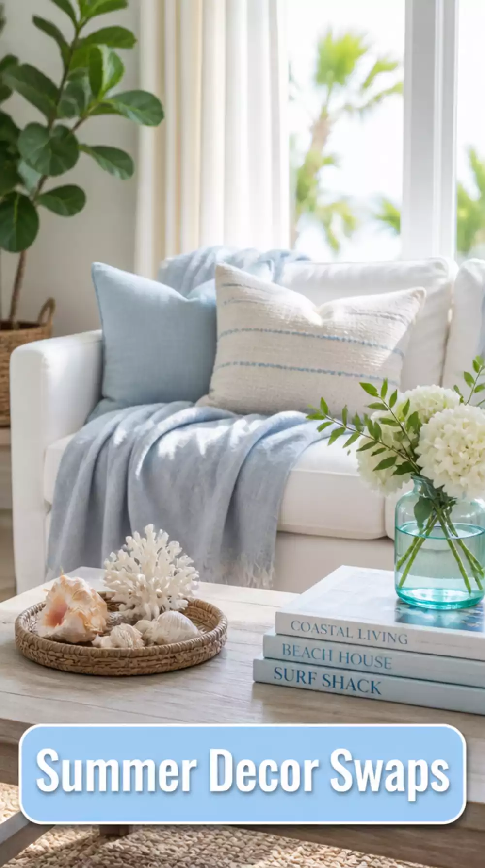 Living Room Summer Swap to Lightweight Linen Throws
