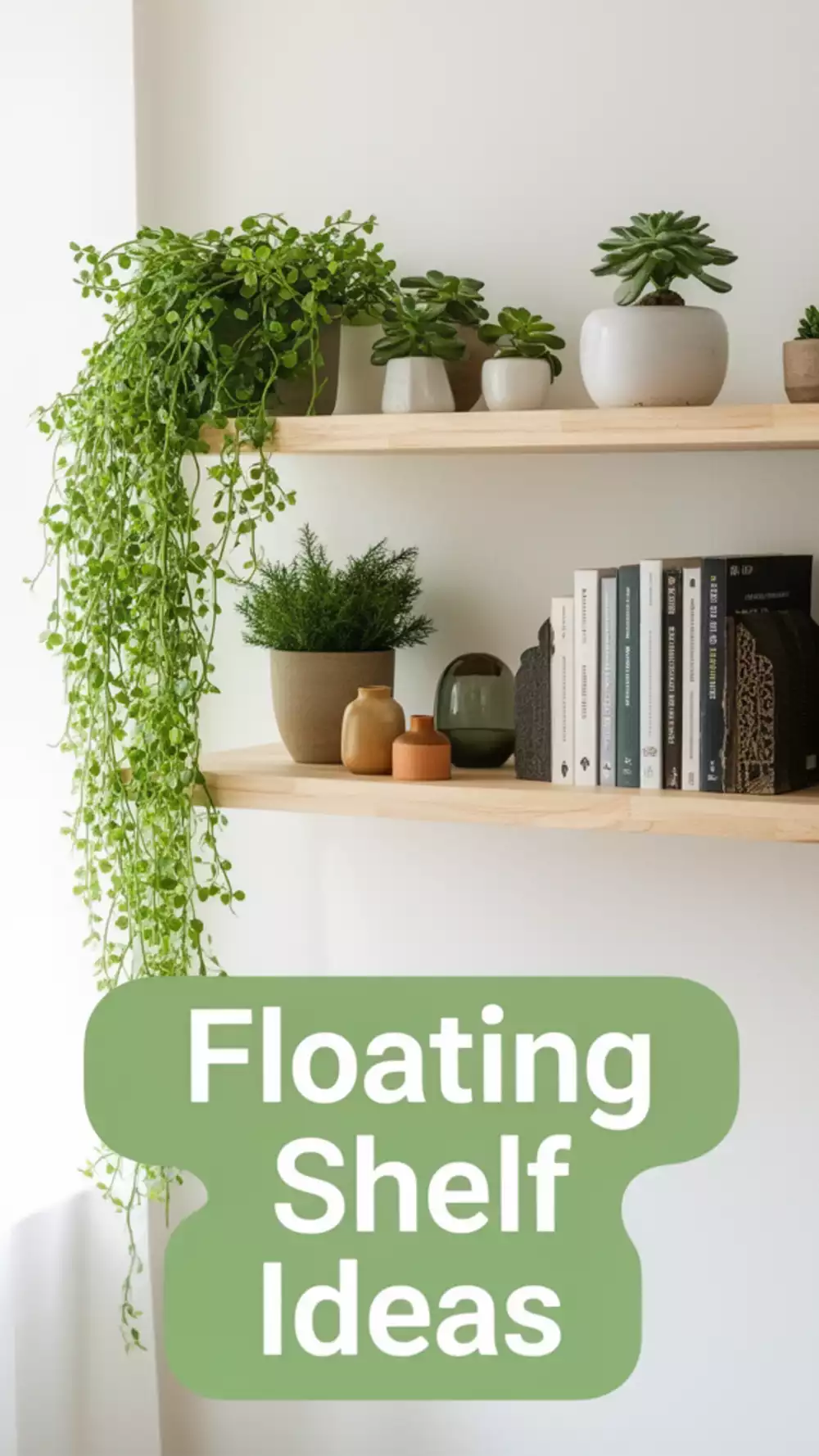 Living Room Floating Shelf With a Trailing Plant That Adds Life to a Small Wall