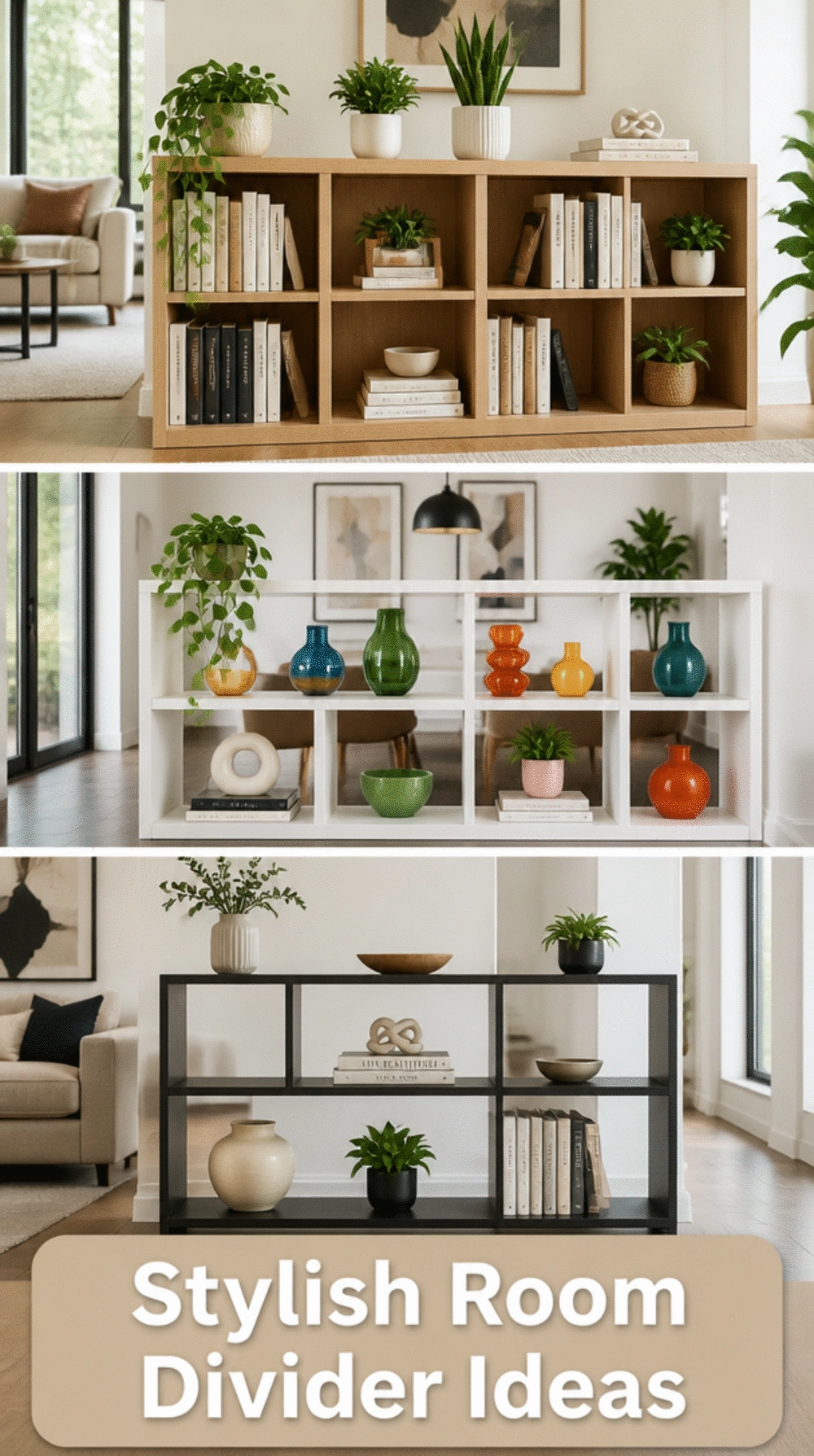 Living Room Half-Height Bookshelf That Separates a Small Open-Plan Space Without Walls