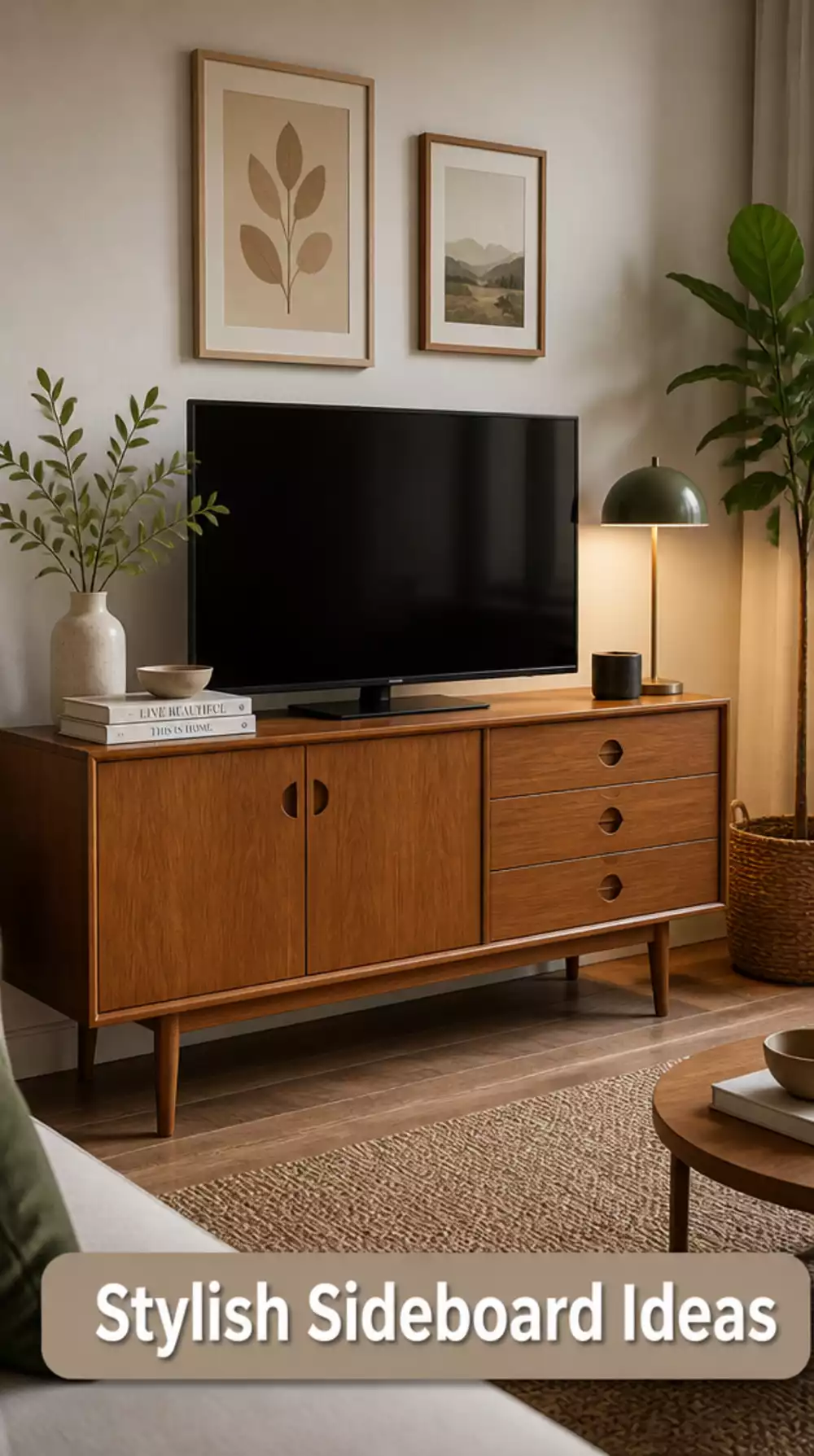 Small Living Room Mid-Century Sideboard That Replaces a Bulky TV Stand Beautifully