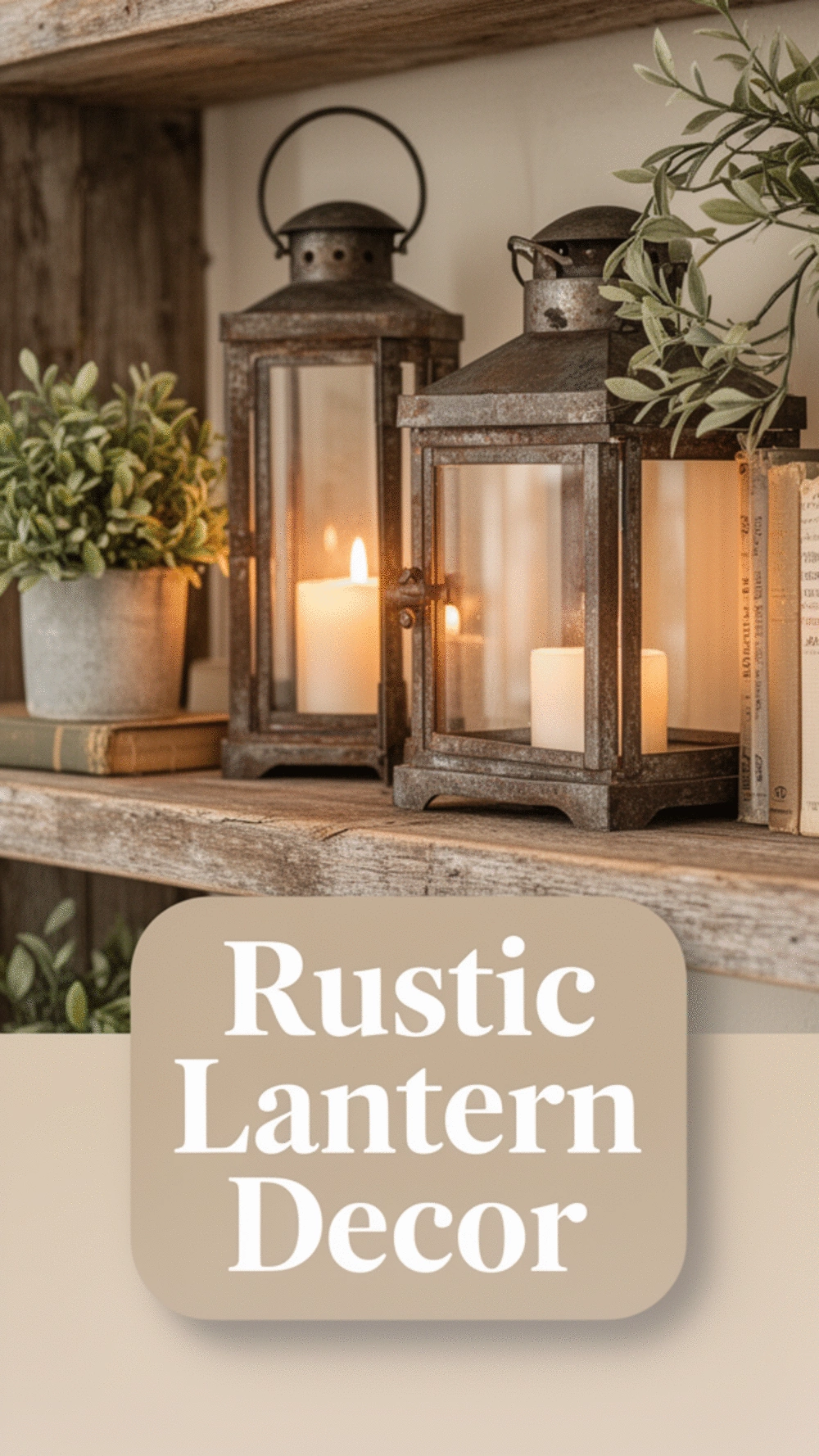 Living Room Galvanised Metal Lantern Candle Holder for a Rustic Farmhouse Shelf