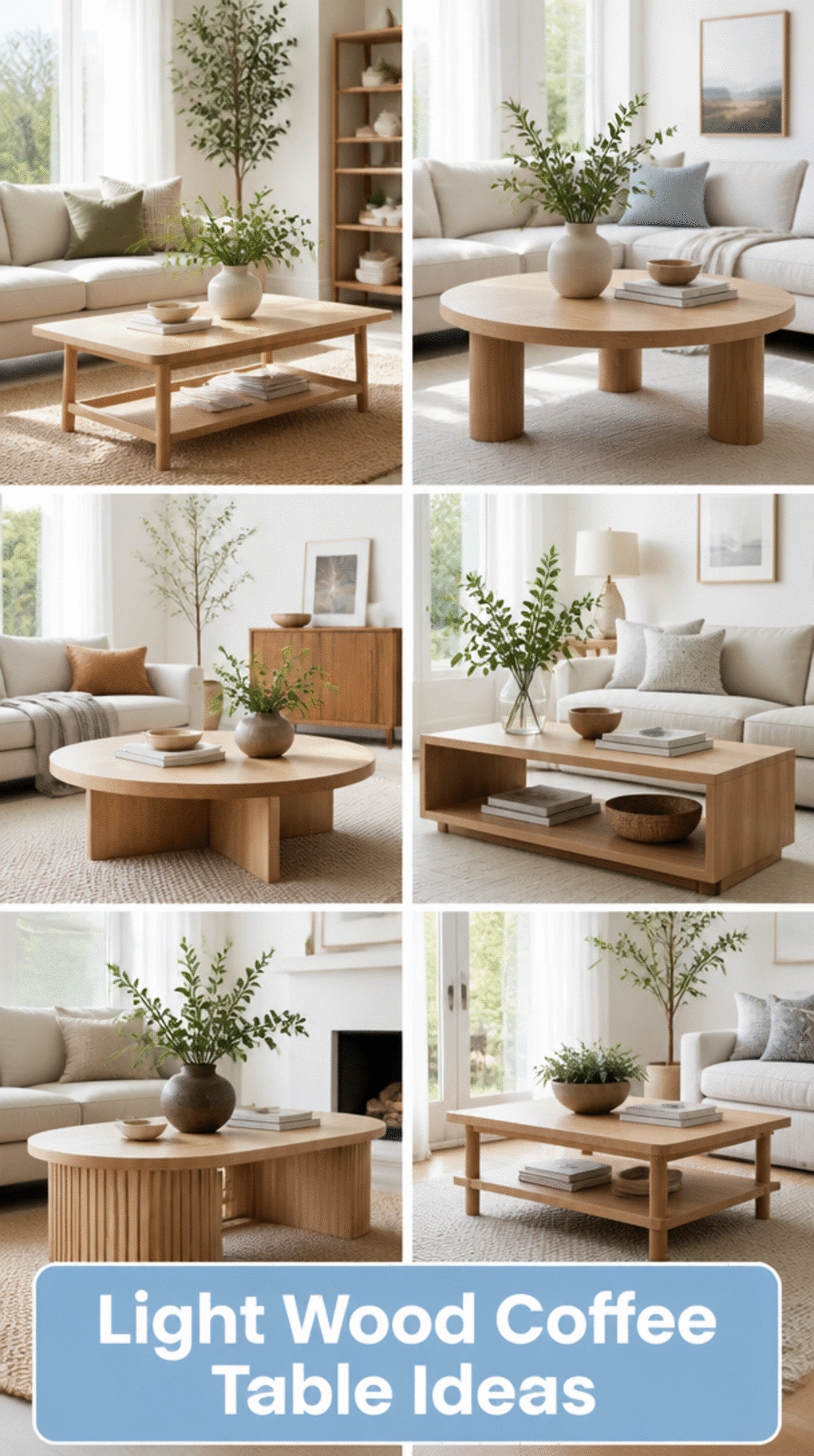 Living Room Light Wood Coffee Table in a Bright Compact Space