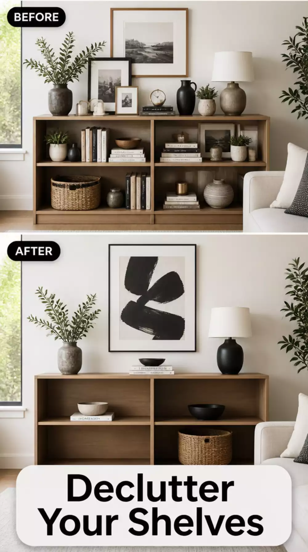 What Happens When You Remove Half the Objects From a Small Living Room Open Shelf Display