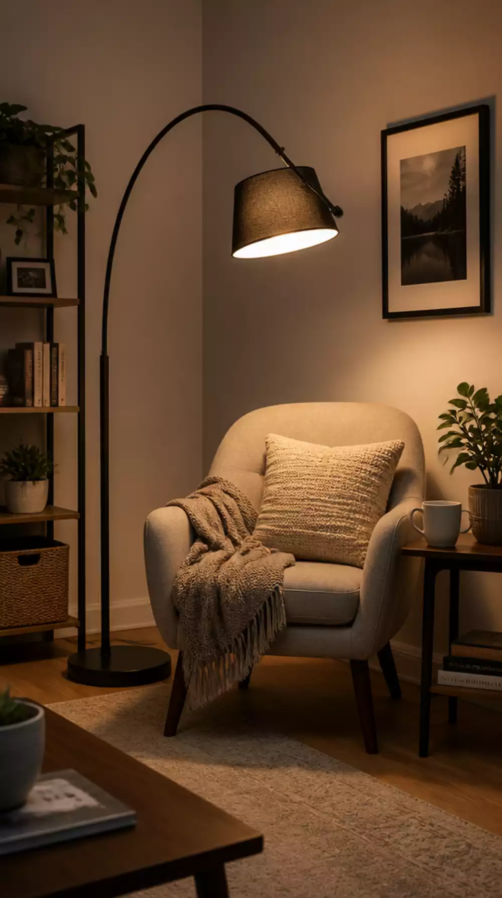 Small Living Room Arc Floor Lamp That Lights a Dark Corner Without Taking Up Space