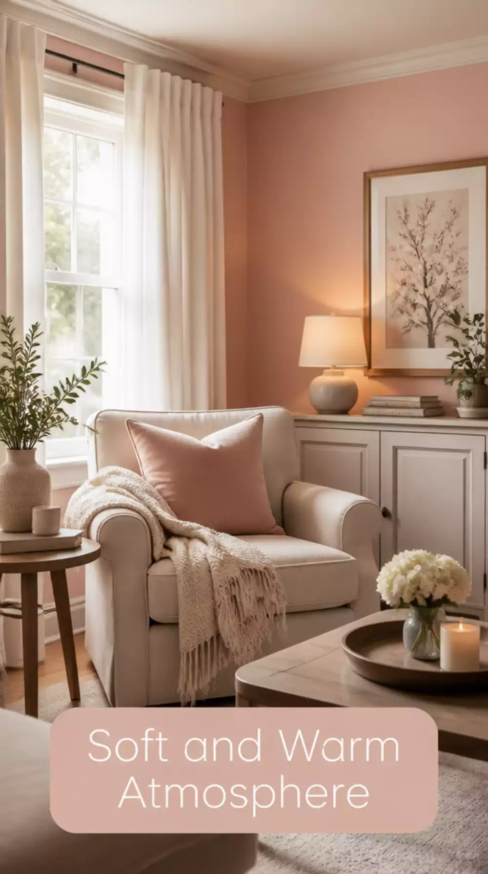 Small Living Room Blush Pink Wall Paint That Makes a Tiny Compact Space Feel Soft and Warm
