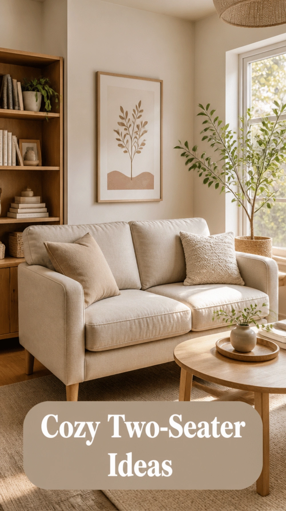 Small Living Room Two-Seater Sofa in Warm Oatmeal Linen That Fits Without Crowding