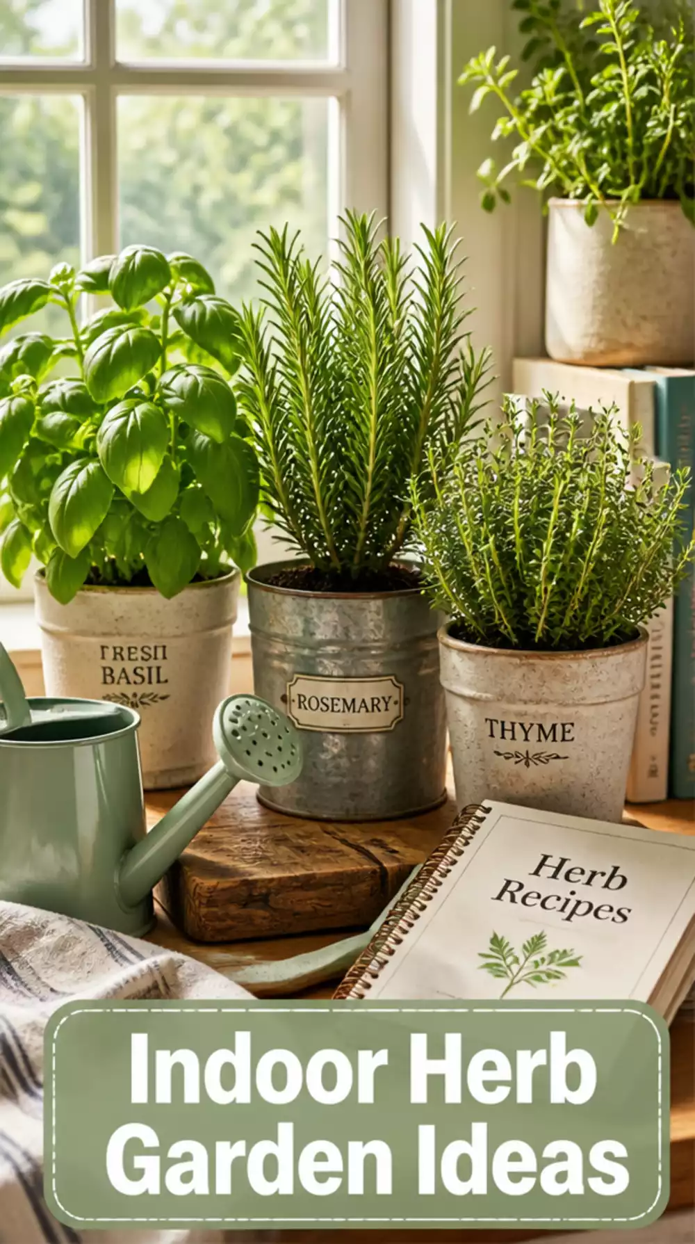 Living Room Potted Herb Collection on a Small Window Sill That Makes a Tiny Space Feel Like a Cottage