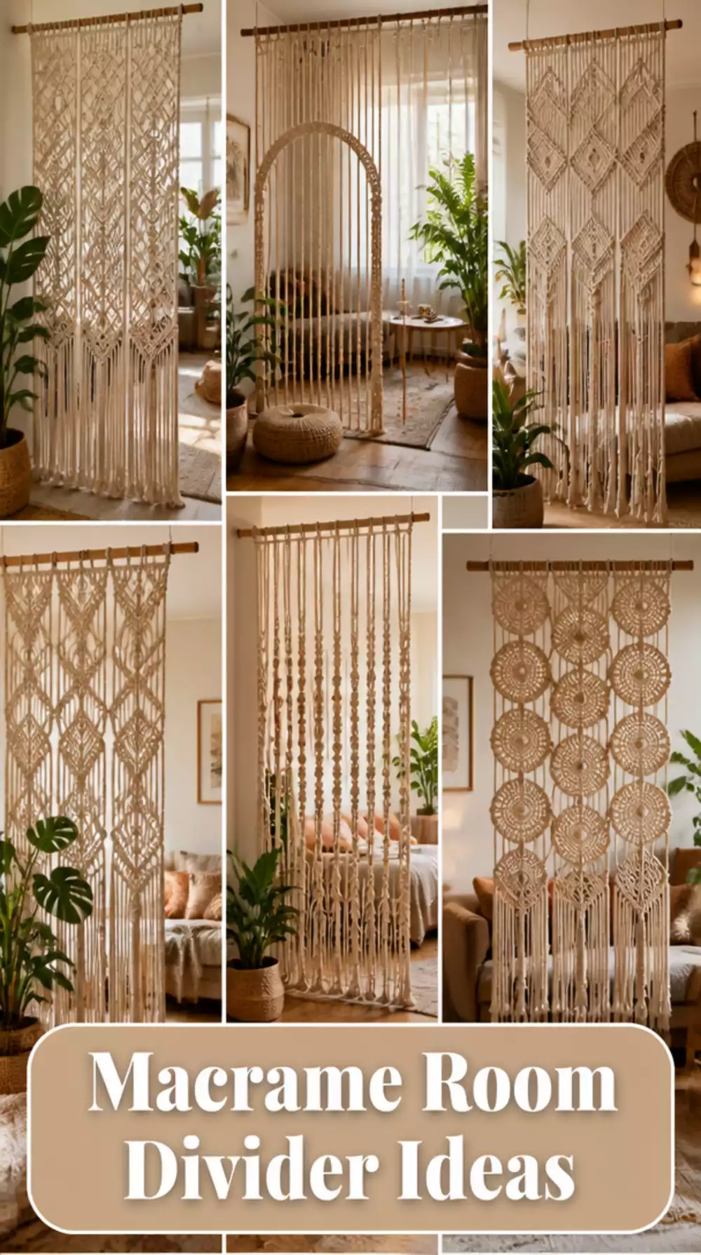 Living Room Macrame Hanging Room Divider in a Small Boho Space That Filters Light Beautifully
