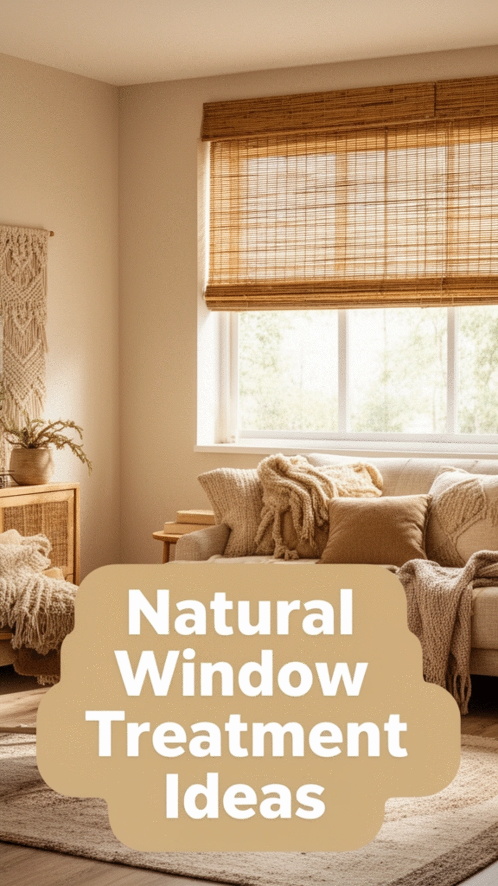 Living Room Bamboo or Woven Wood Blind That Adds Texture to a Bare Window