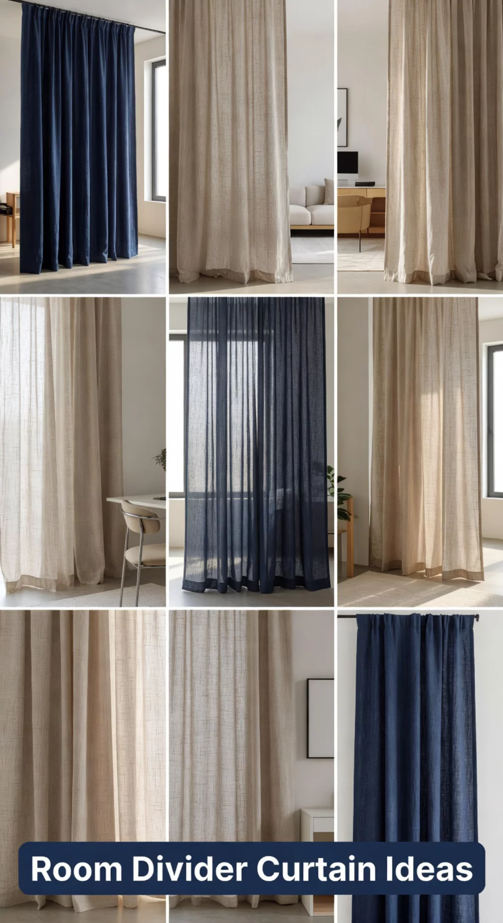 Living Room Room Divider Curtain That Separates the Sleeping Zone from the Sofa Area