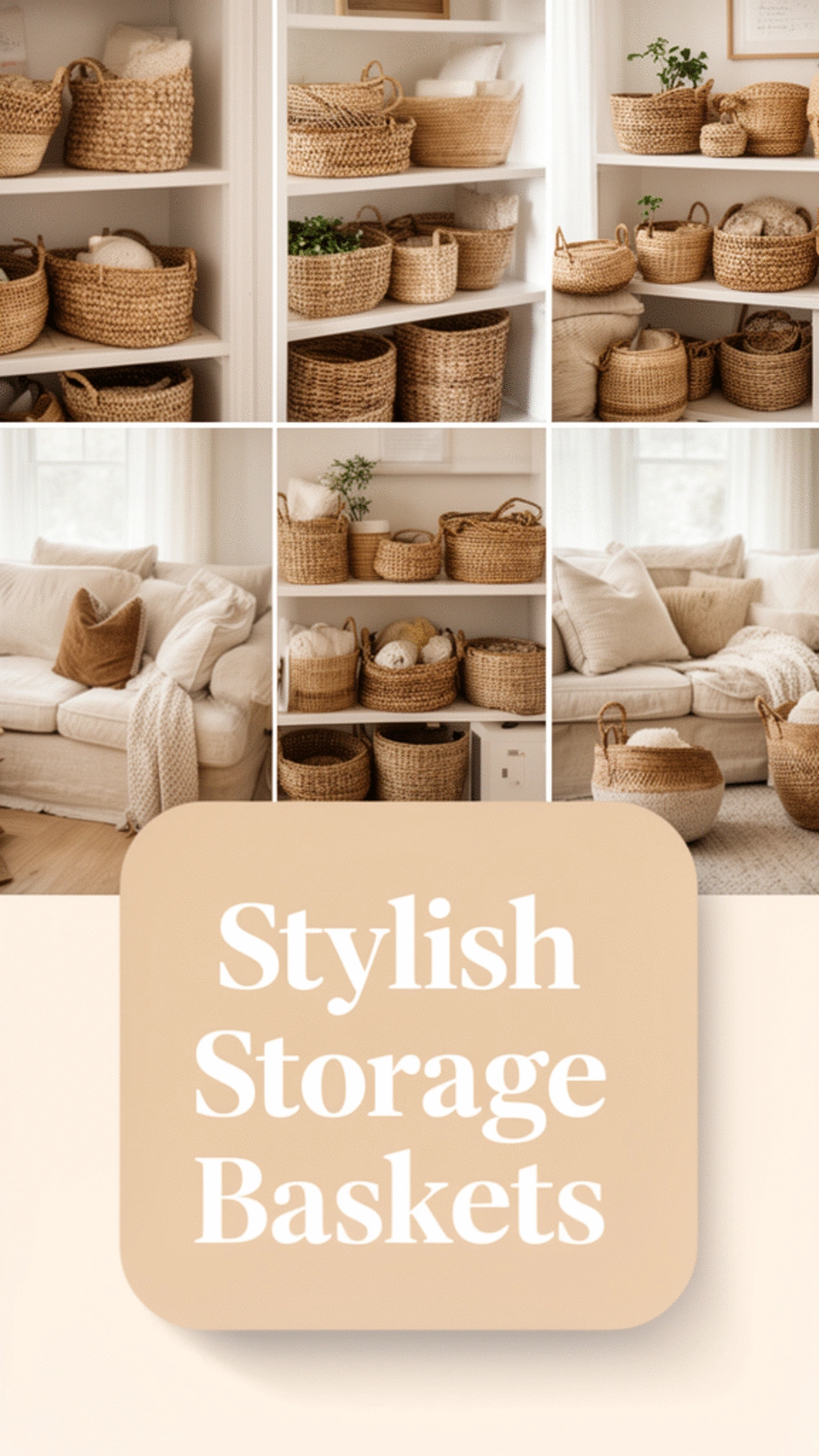 Small Living Room Woven Basket on Media Shelves That Hides Clutter in Plain Sight