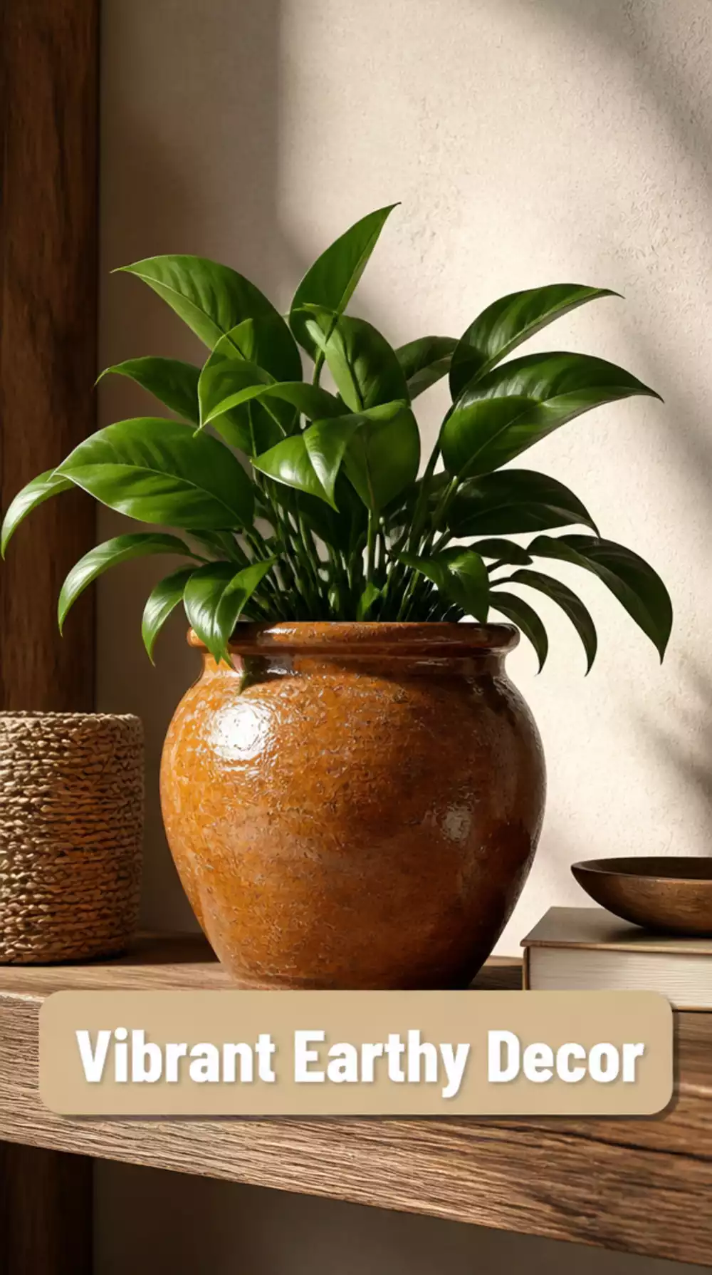 Living Room Glazed Rust Ceramic Pot on a Small Shelf That Adds a Vibrant Earthy Tiny Detail