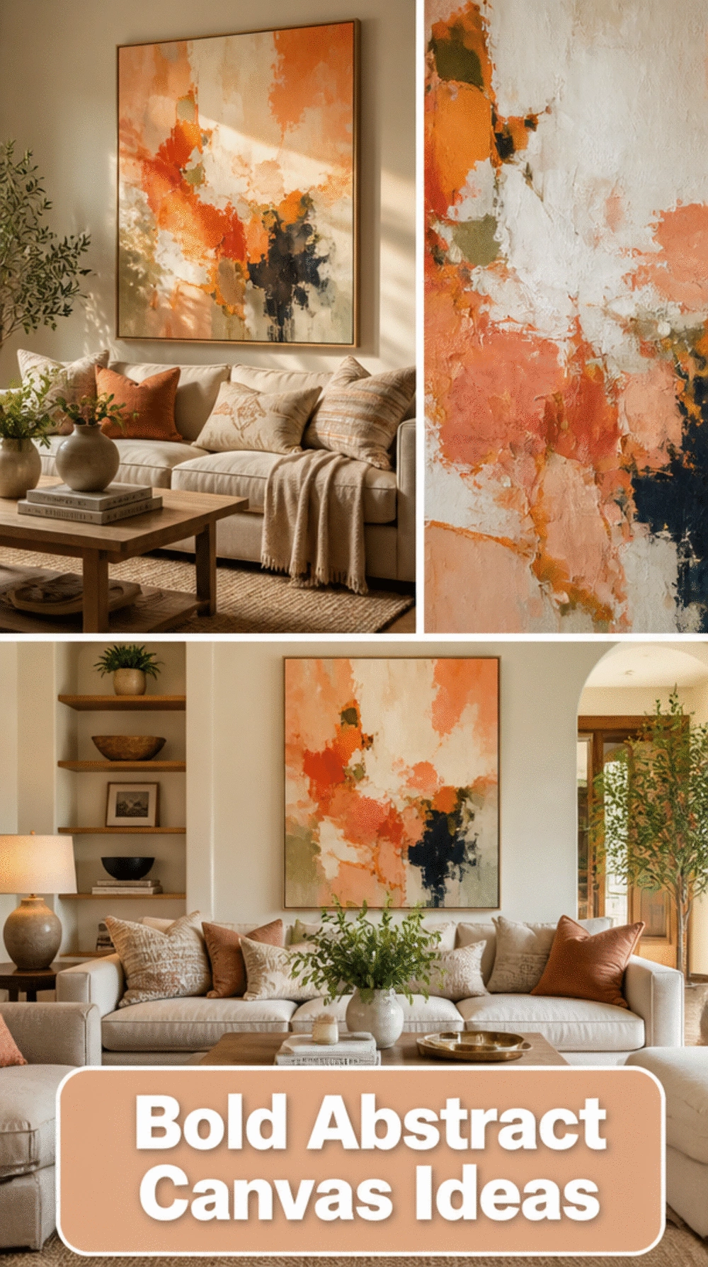 Living Room Oversized Abstract Canvas in Warm Tones for a Bold Small Space Statement