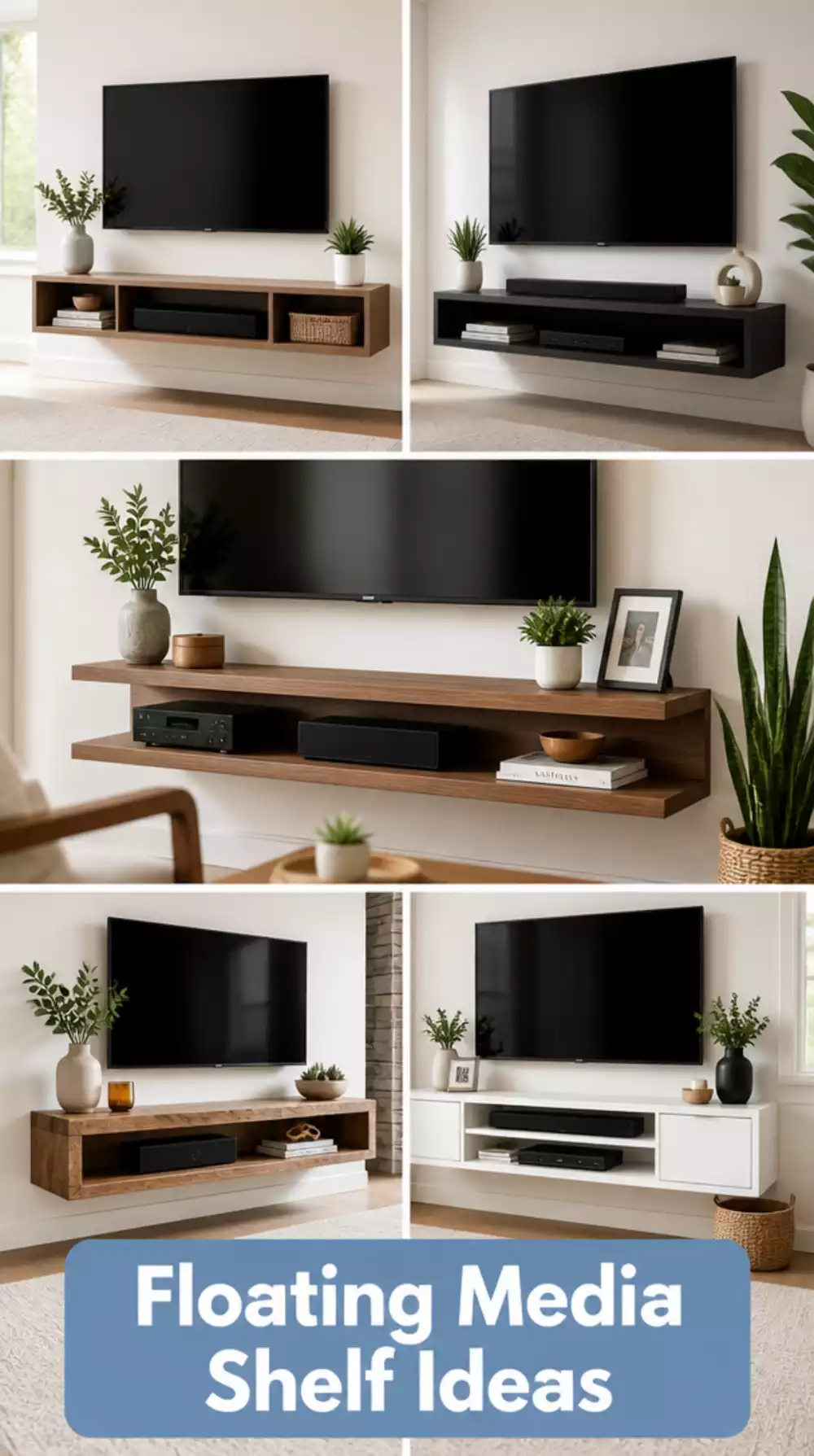 Small Living Room Floating Media Shelf Under the TV That Adds Hidden Storage